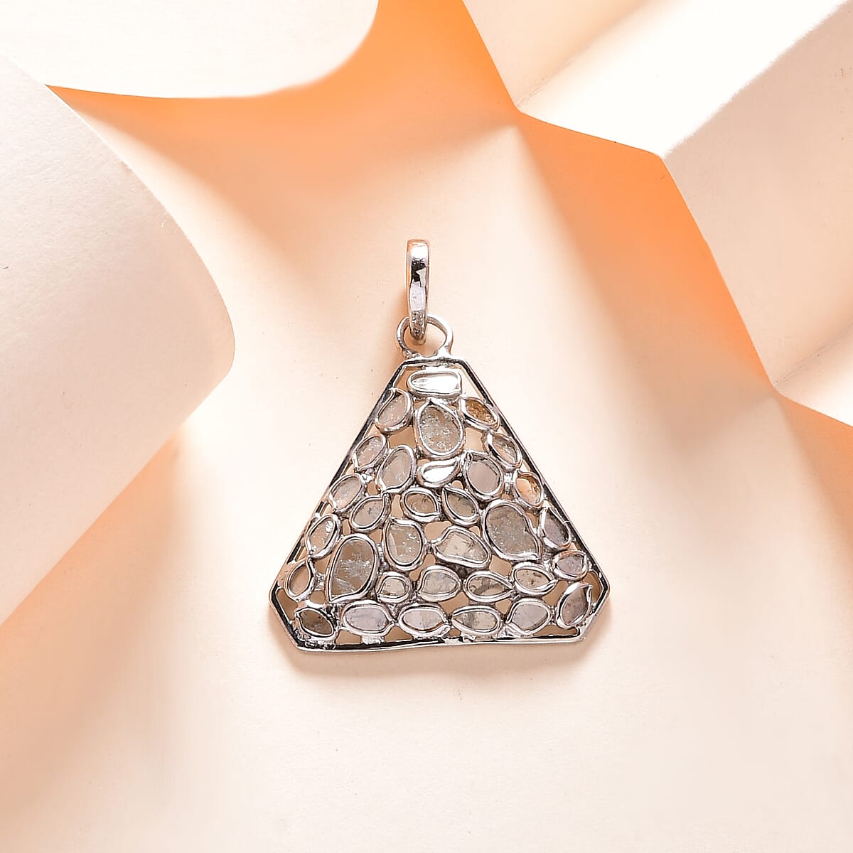 Polki Diamond Cluster Pendant in Platinum Over Sterling Silver 1.50 ctw image number 1
