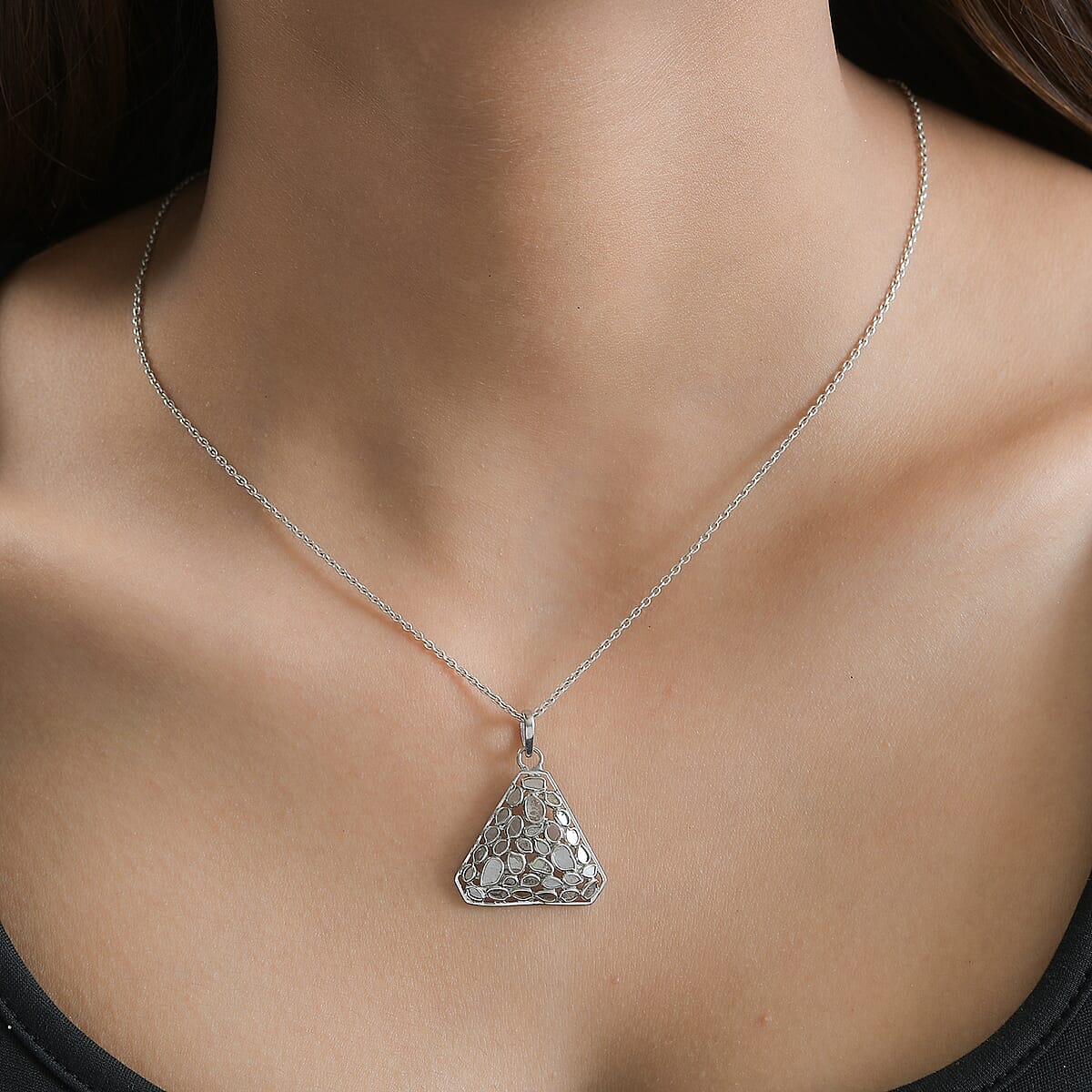 Polki Diamond Cluster Pendant in Platinum Over Sterling Silver 1.50 ctw image number 2