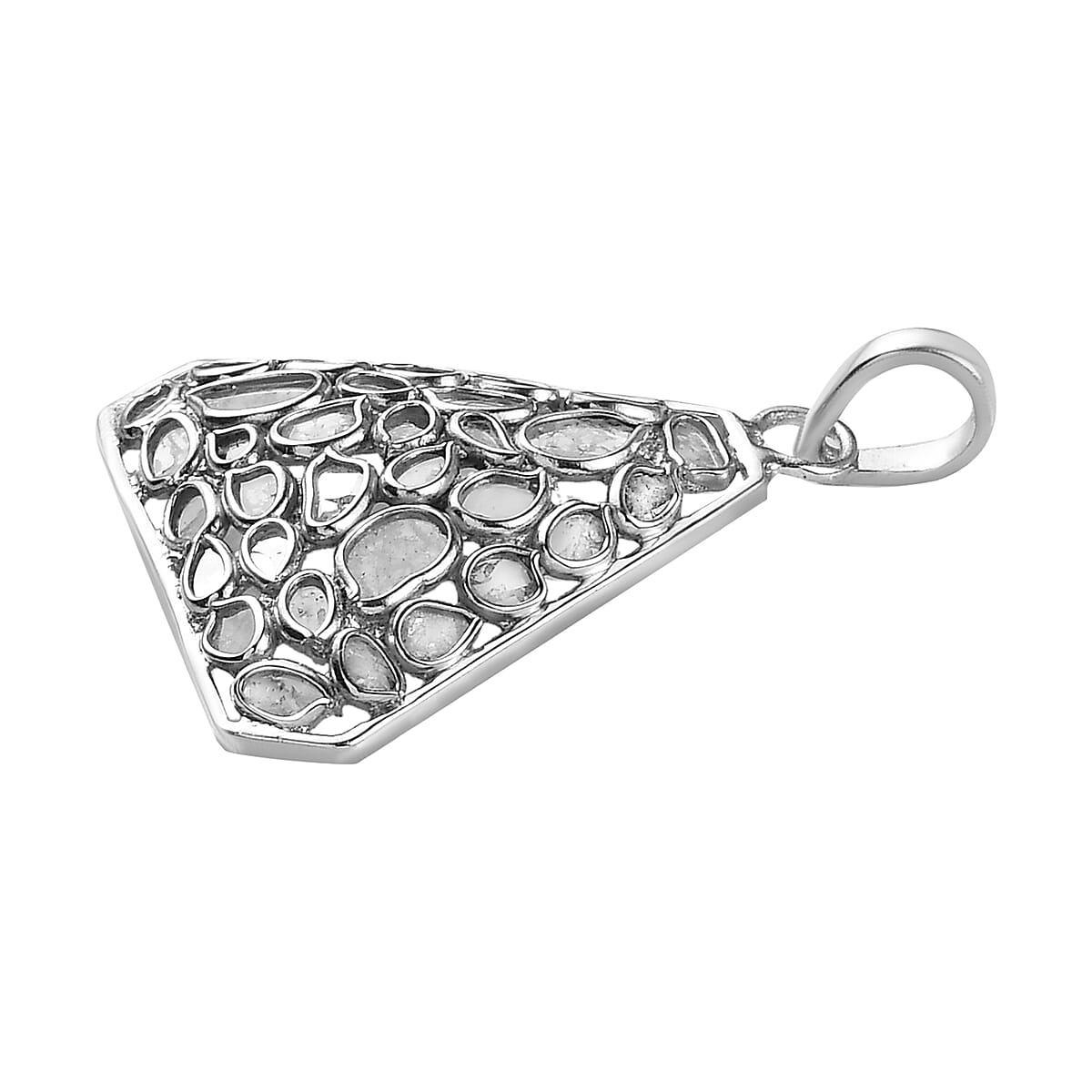 Polki Diamond Cluster Pendant in Platinum Over Sterling Silver 1.50 ctw image number 3