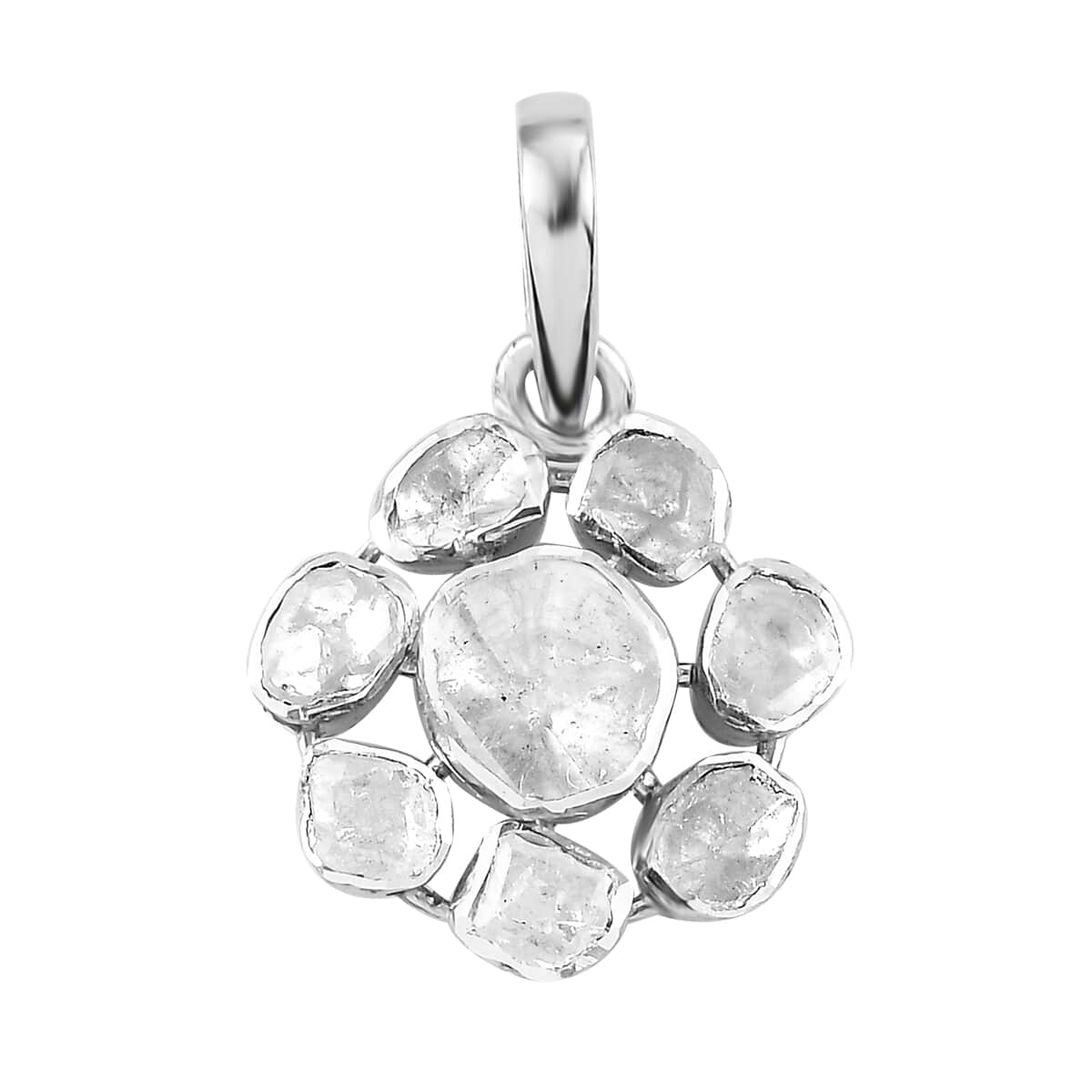 Polki Diamond Floral Pendant in Platinum Over Sterling Silver 1.00 ctw image number 0