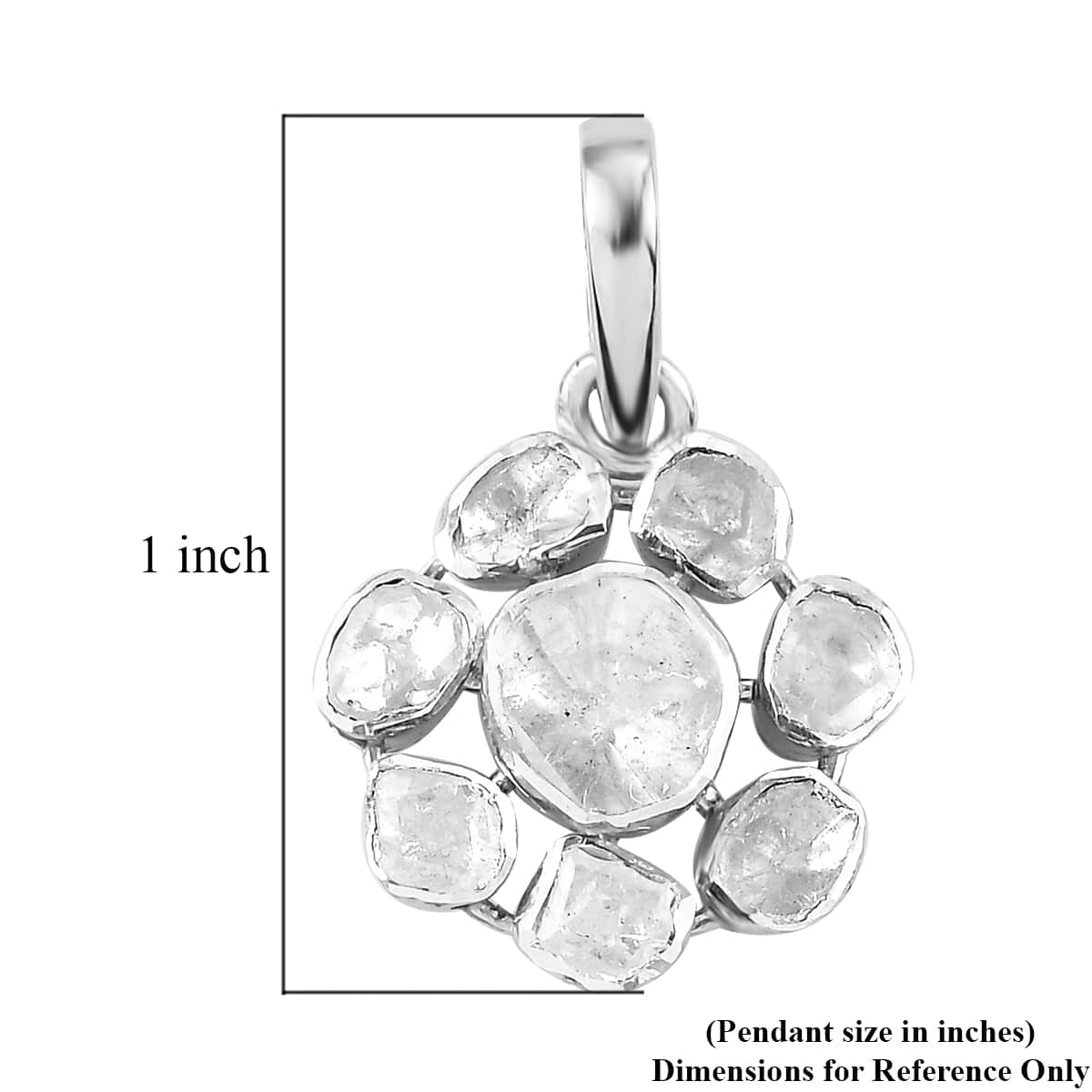 Polki Diamond Floral Pendant in Platinum Over Sterling Silver 1.00 ctw image number 5