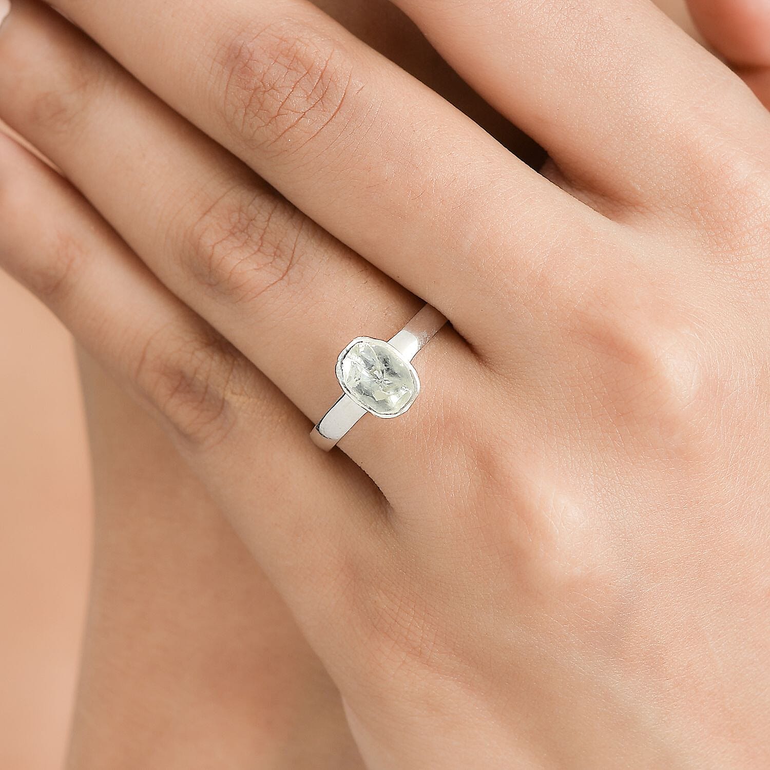 Polki Diamond Solitaire Ring in Platinum Over Sterling Silver (Size 10.0) 0.25 ctw
