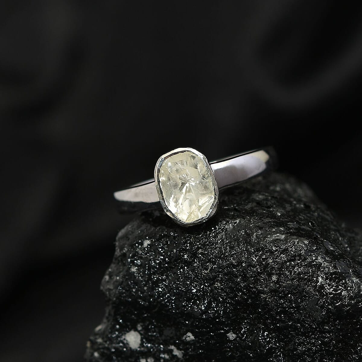Polki Diamond Solitaire Ring in Platinum Over Sterling Silver (Size 9.0) 0.25 ctw image number 1