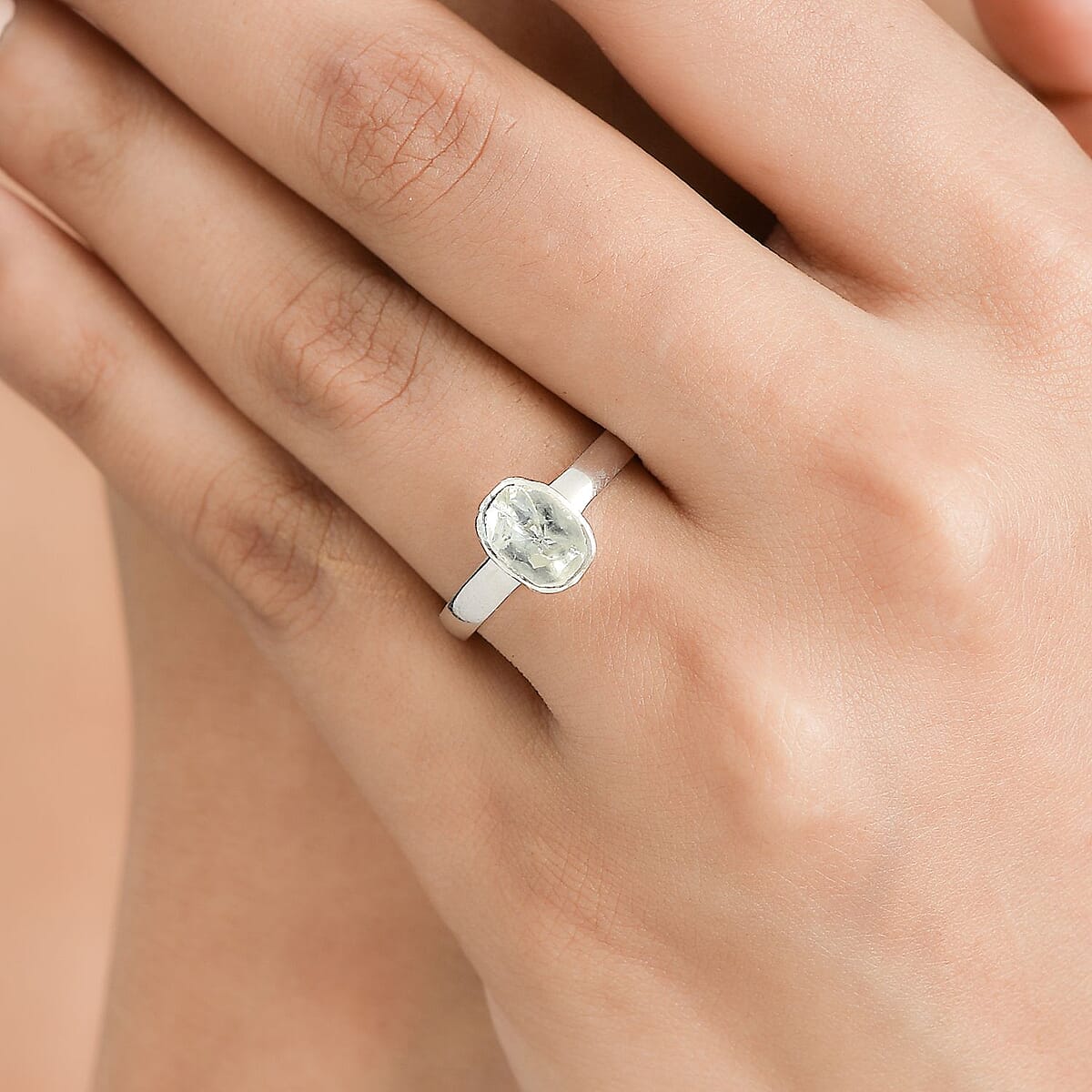Polki Diamond Solitaire Ring in Platinum Over Sterling Silver (Size 9.0) 0.25 ctw image number 2