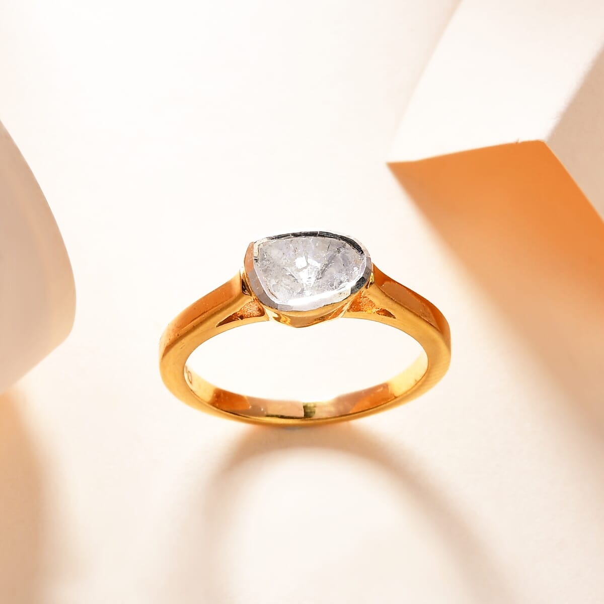 Polki Diamond Solitaire Ring in Vermeil Yellow Gold Over Sterling Silver (Size 9.0) 0.25 ctw image number 1