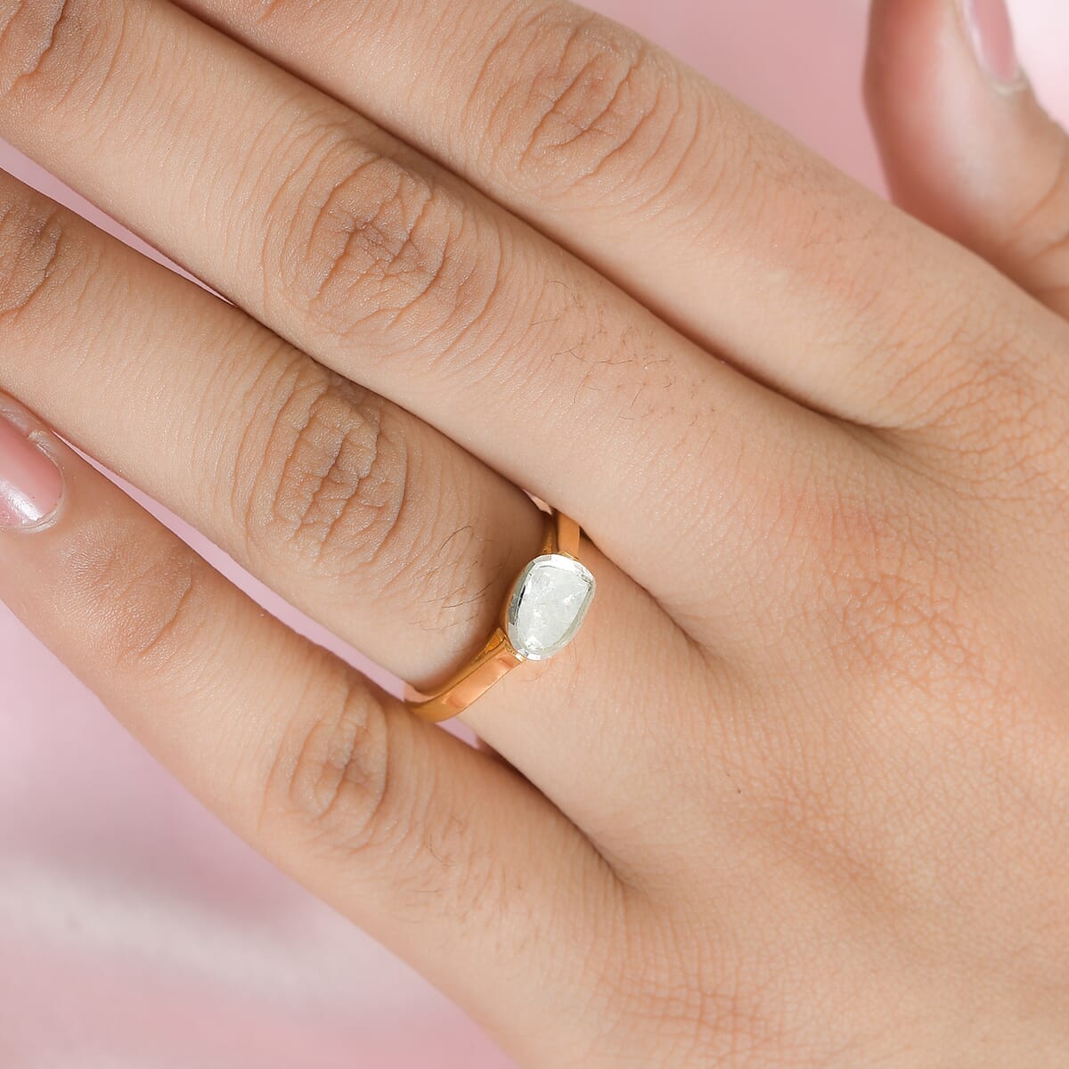 Polki Diamond Solitaire Ring in Vermeil Yellow Gold Over Sterling Silver (Size 9.0) 0.25 ctw image number 2