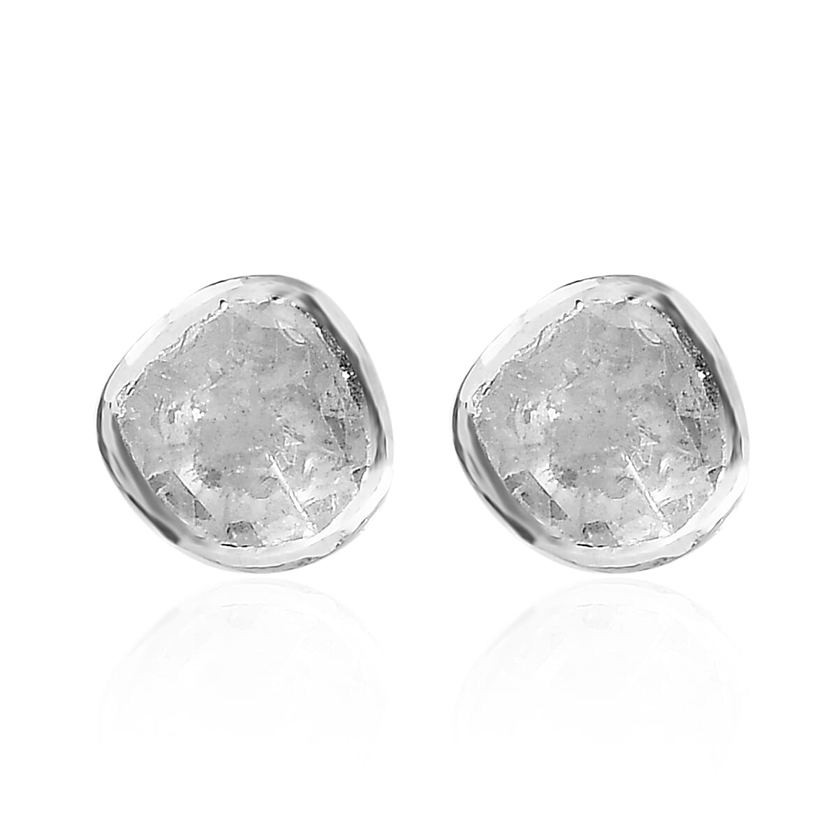 Polki Diamond Solitaire Stud Earrings in Platinum Over Sterling Silver 0.50 ctw image number 0