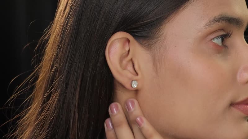 Polki Diamond Soft Cushion Solitaire Stud Earrings in Platinum Over Sterling Silver