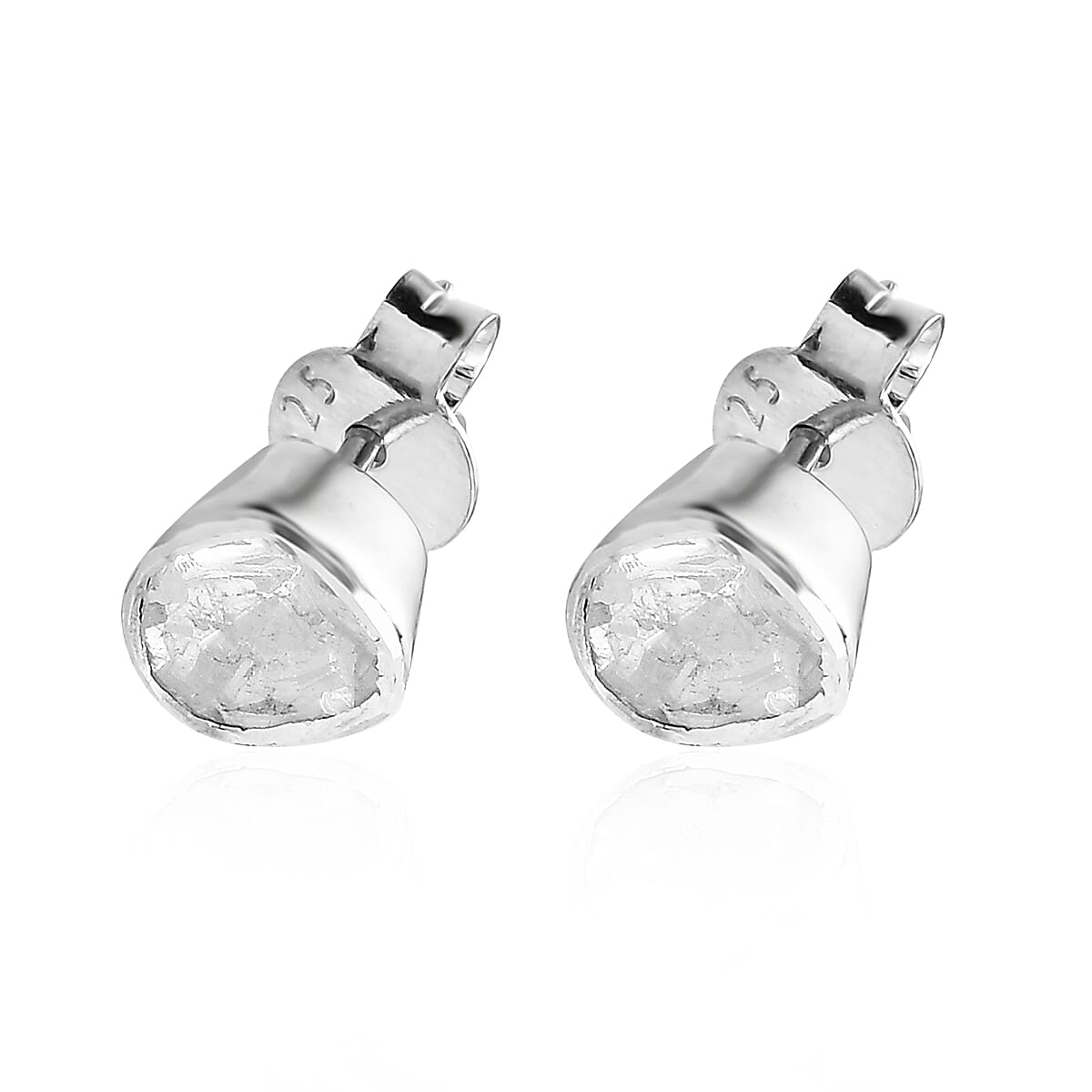 Polki Diamond Solitaire Stud Earrings in Platinum Over Sterling Silver 0.50 ctw image number 3