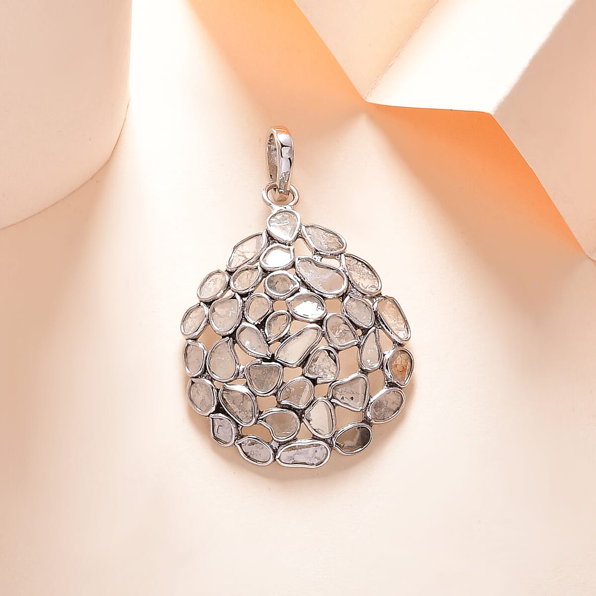 Polki Diamond Cluster Pendant in Platinum Over Sterling Silver 1.50 ctw image number 1