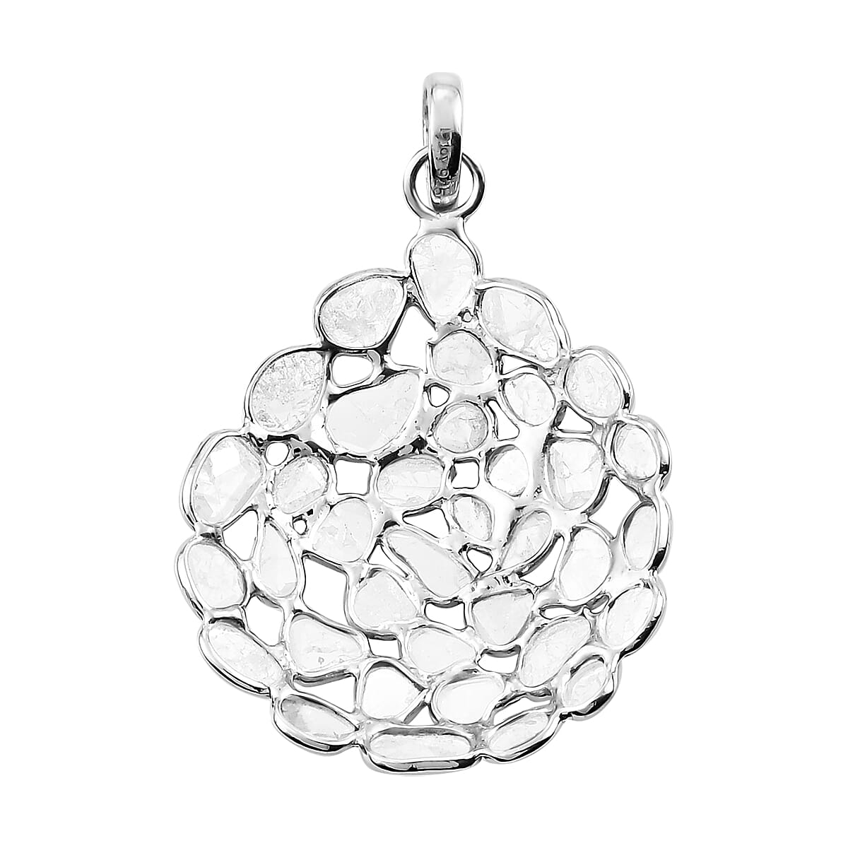 Polki Diamond Cluster Pendant in Platinum Over Sterling Silver 1.50 ctw image number 4