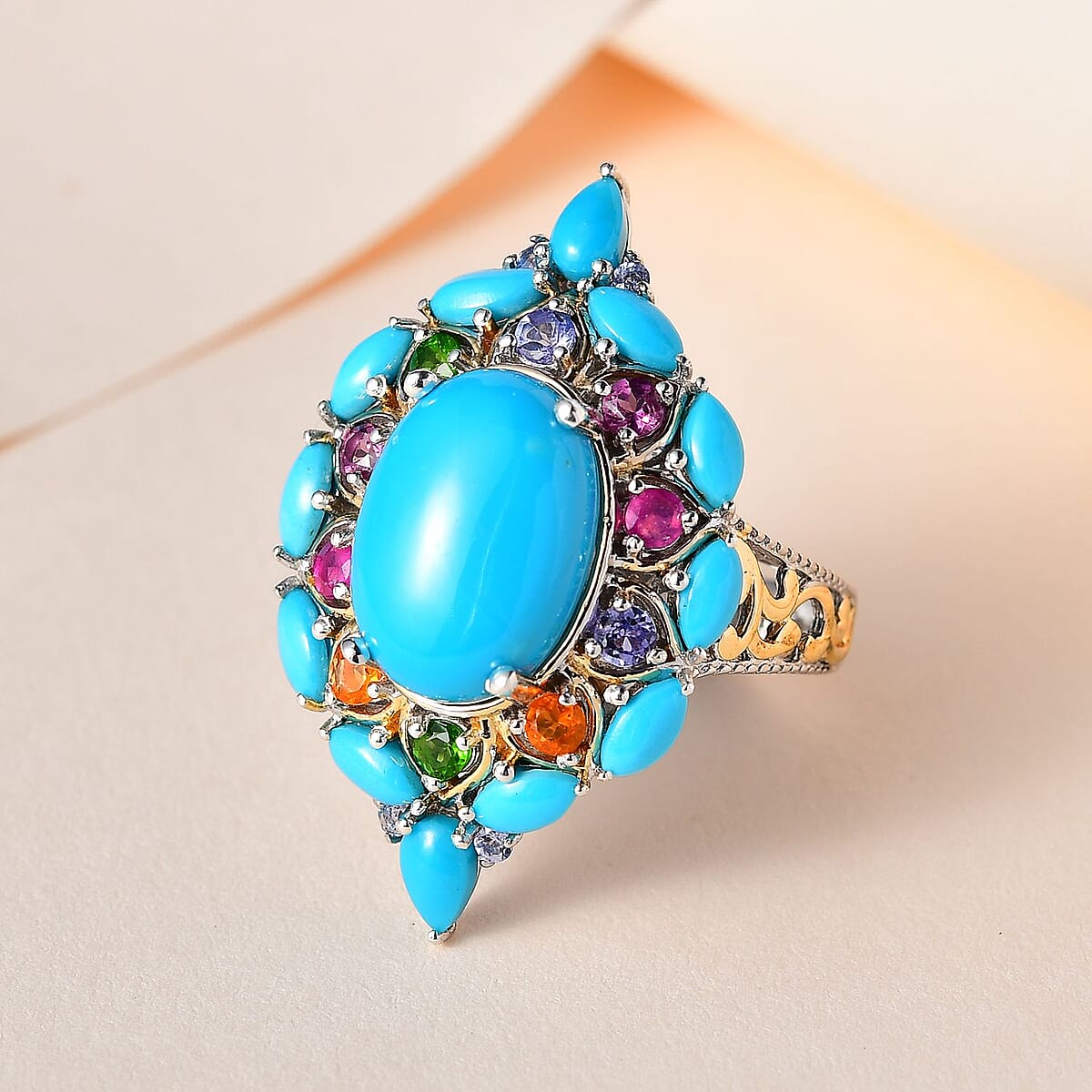 Sleeping Beauty Turquoise and Multi Gemstone Ring in Vermeil YG and Platinum Over Sterling Silver 8.25 ctw image number 1
