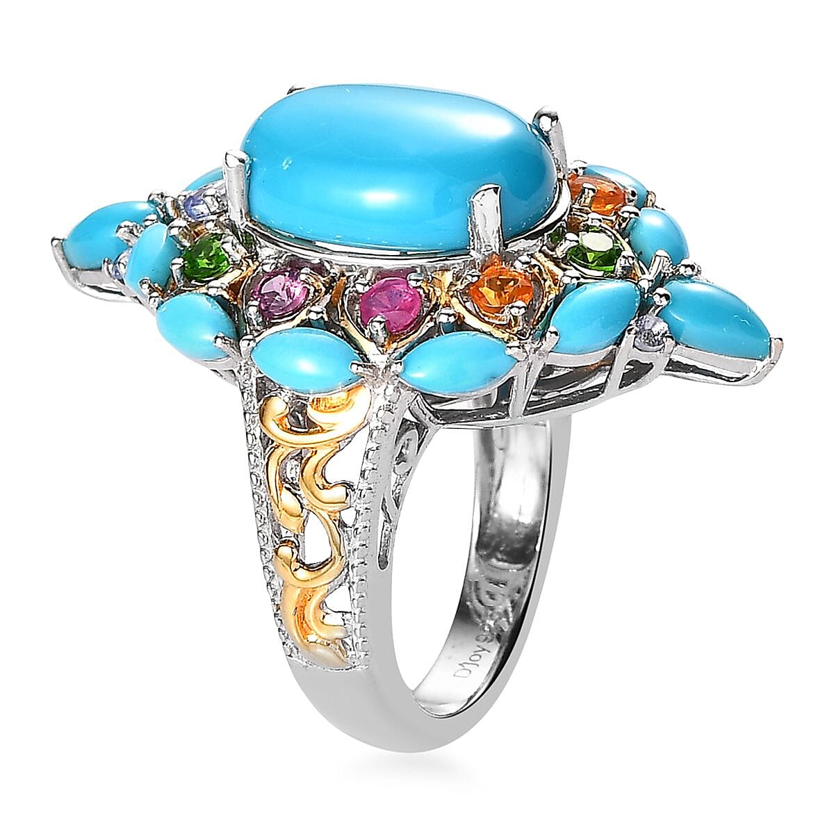 Sleeping Beauty Turquoise and Multi Gemstone Ring in Vermeil YG and Platinum Over Sterling Silver 8.25 ctw image number 3