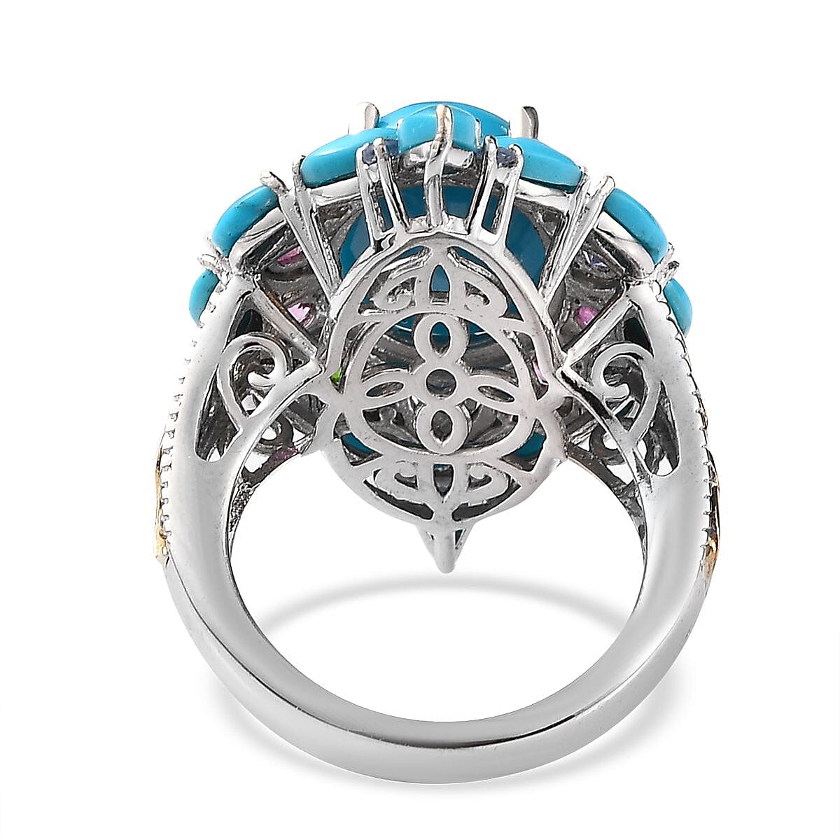 Sleeping Beauty Turquoise and Multi Gemstone Ring in Vermeil YG and Platinum Over Sterling Silver 8.25 ctw image number 4