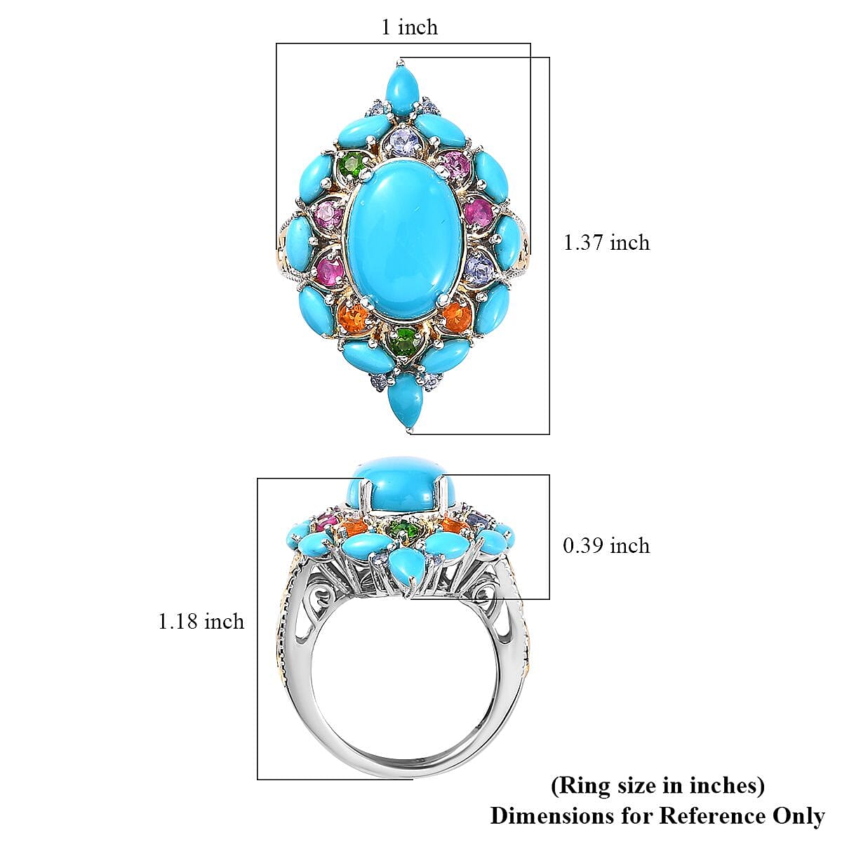 Sleeping Beauty Turquoise and Multi Gemstone Ring in Vermeil YG and Platinum Over Sterling Silver 8.25 ctw image number 5