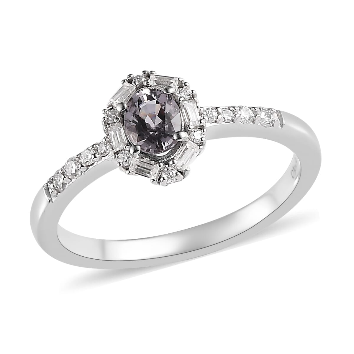 Tanzanian Platinum Spinel and Moissanite Ring in Platinum Over Sterling Silver 0.75 ctw image number 0