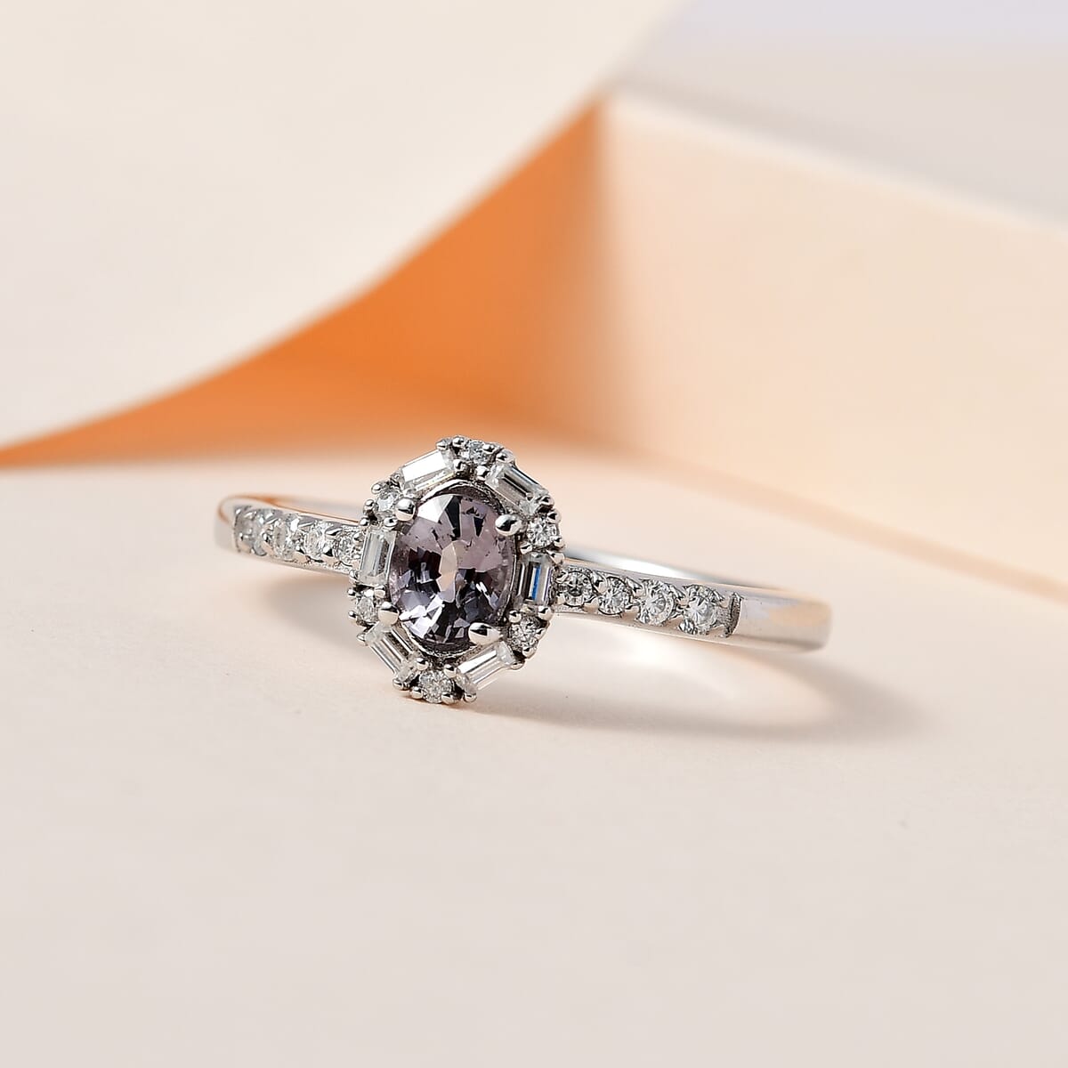 Tanzanian Platinum Spinel and Moissanite Ring in Platinum Over Sterling Silver 0.75 ctw image number 1