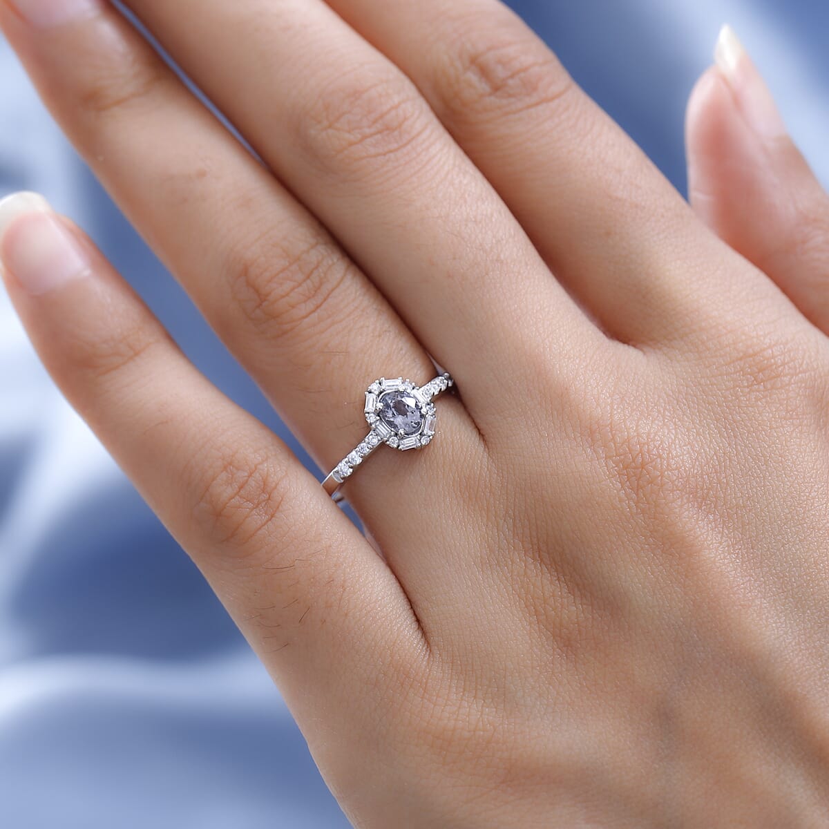 Tanzanian Platinum Spinel and Moissanite Ring in Platinum Over Sterling Silver 0.75 ctw image number 2