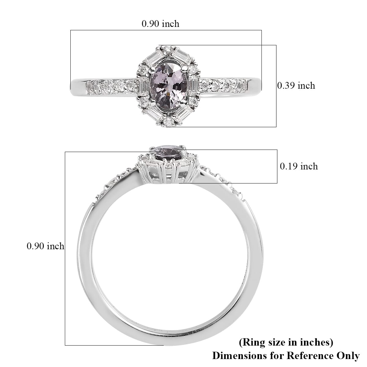 Tanzanian Platinum Spinel and Moissanite Ring in Platinum Over Sterling Silver 0.75 ctw image number 5