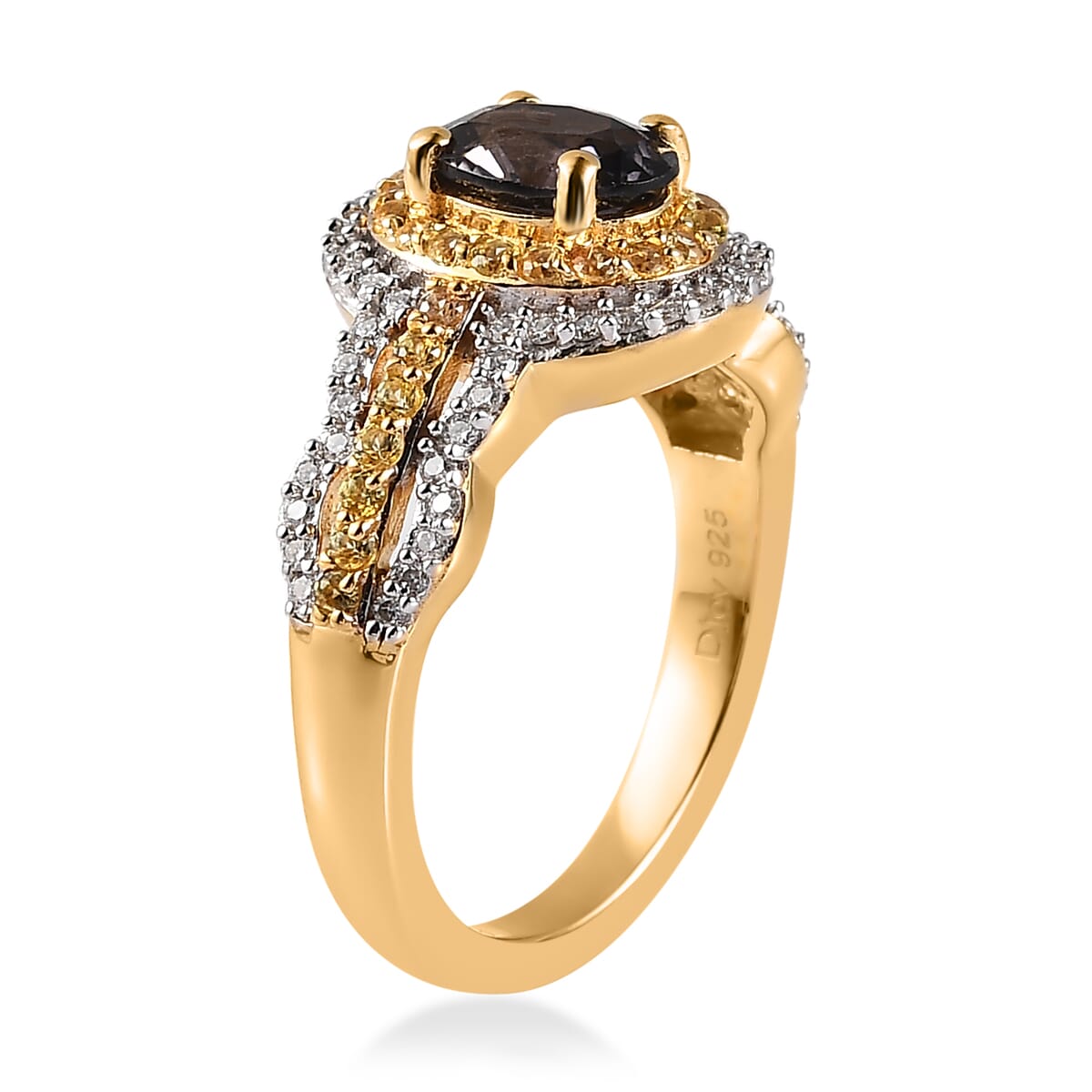 Premium Tanzanian Platinum Spinel, Multi Gemstone Double Halo Ring in Rhodium and Vermeil Yellow Gold Over Sterling Silver 1.40 ctw image number 3