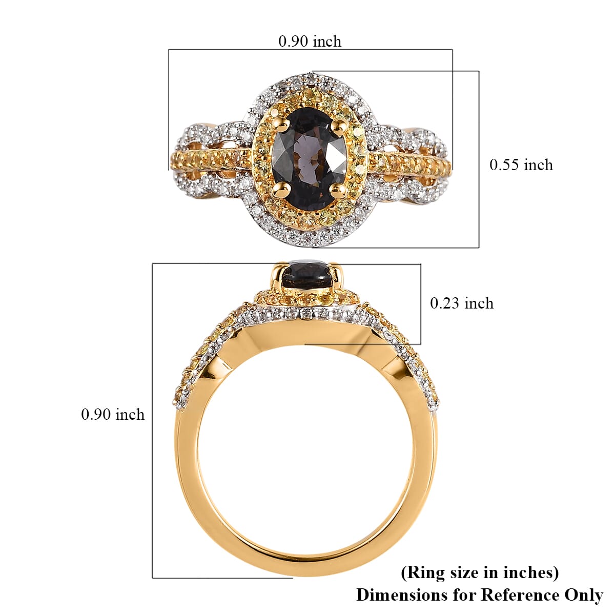 Premium Tanzanian Platinum Spinel, Multi Gemstone Double Halo Ring in Rhodium and Vermeil Yellow Gold Over Sterling Silver 1.40 ctw image number 5
