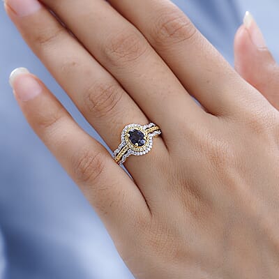 Premium Tanzanian Platinum Spinel, Multi Gemstone Double Halo Ring in Rhodium and Vermeil Yellow Gold Over Sterling Silver (Size 5.0) 1.40 ctw