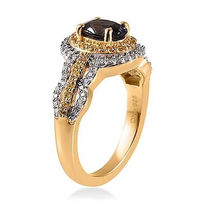 Premium Tanzanian Platinum Spinel, Multi Gemstone Double Halo Ring in Rhodium and Vermeil Yellow Gold Over Sterling Silver (Size 5.0) 1.40 ctw