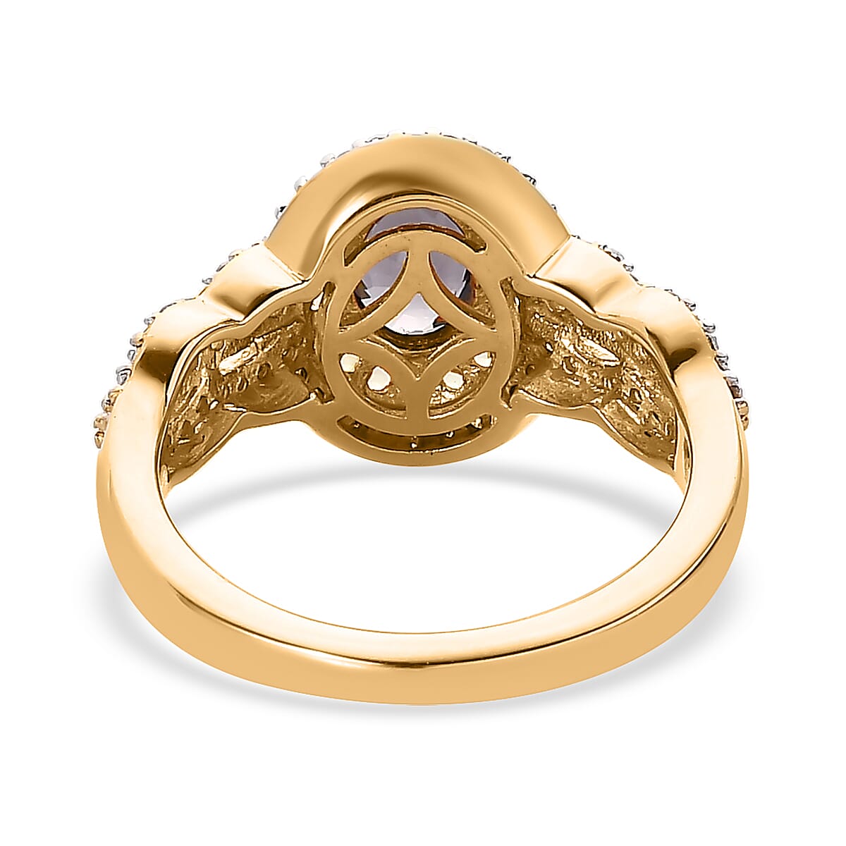 Premium Tanzanian Platinum Spinel, Multi Gemstone Double Halo Ring in Rhodium and Vermeil Yellow Gold Over Sterling Silver (Size 5.0) 1.40 ctw image number 4