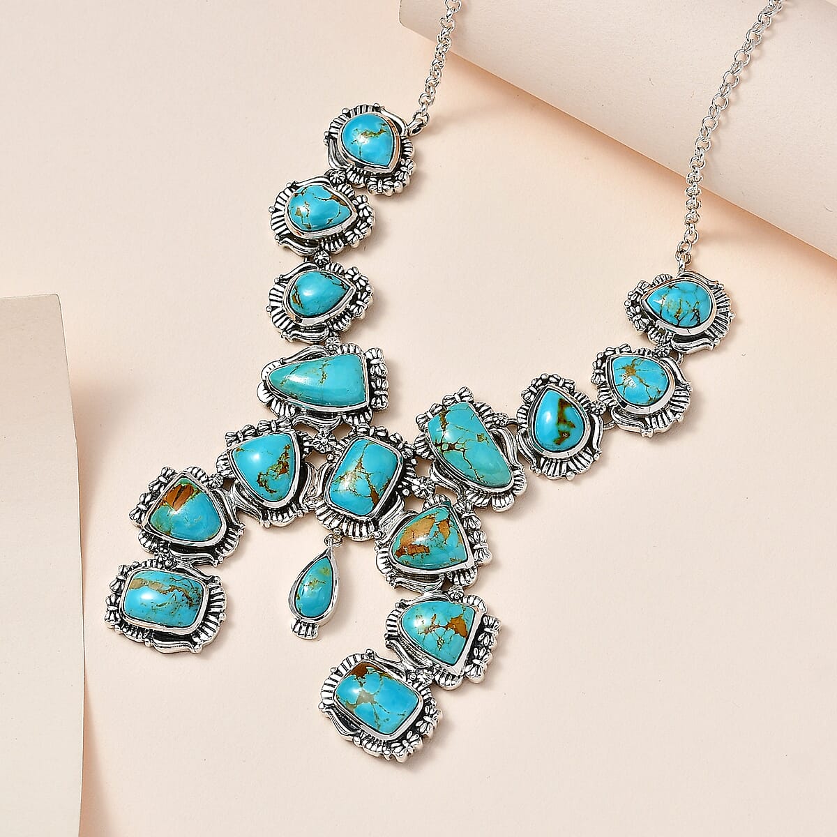 Buy Artisan Crafted Royston Turquoise Squash Blossom Necklace 18 Inches