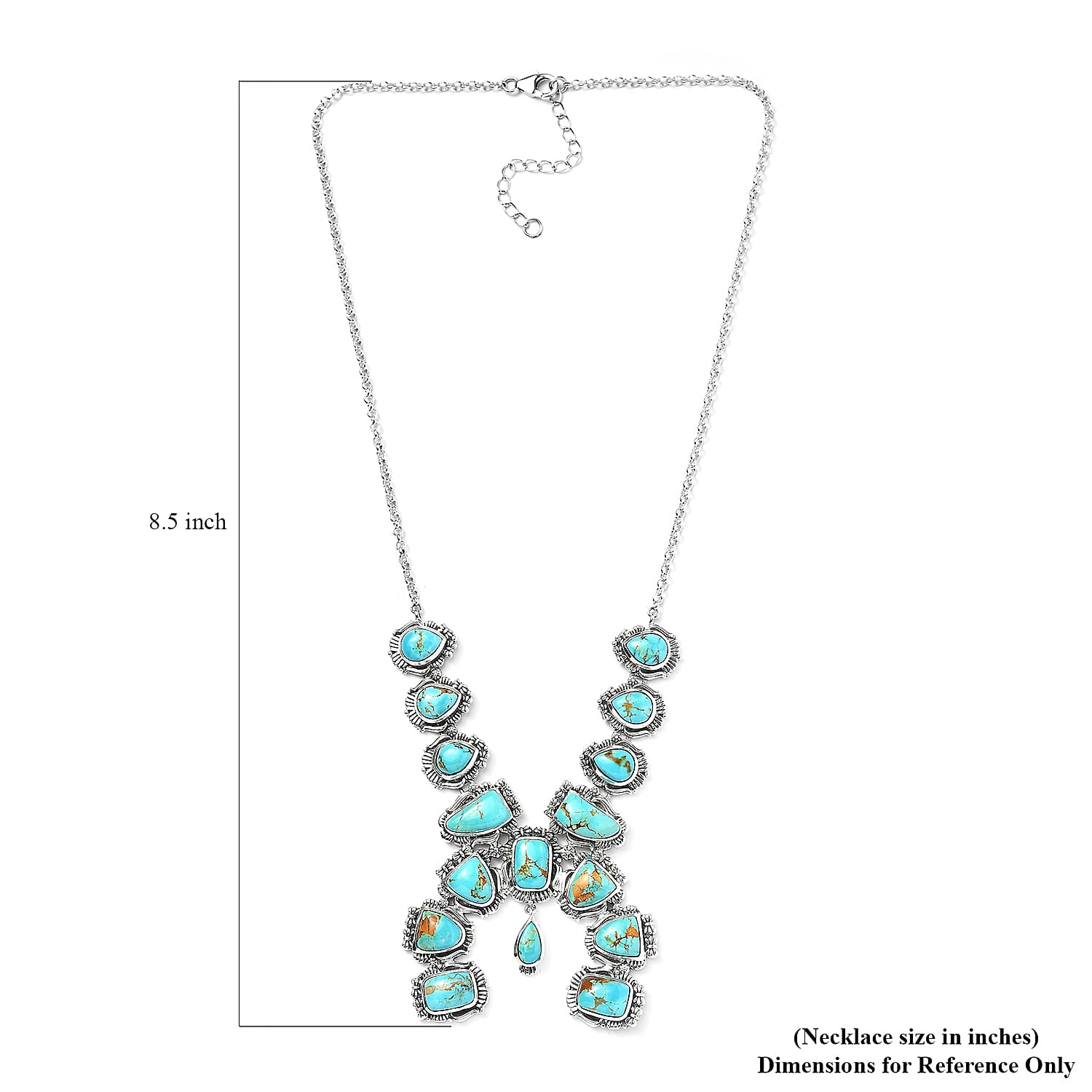 Artisan Crafted Royston Turquoise Squash Blossom Necklace 18 Inches in Sterling Silver 40.80 ctw