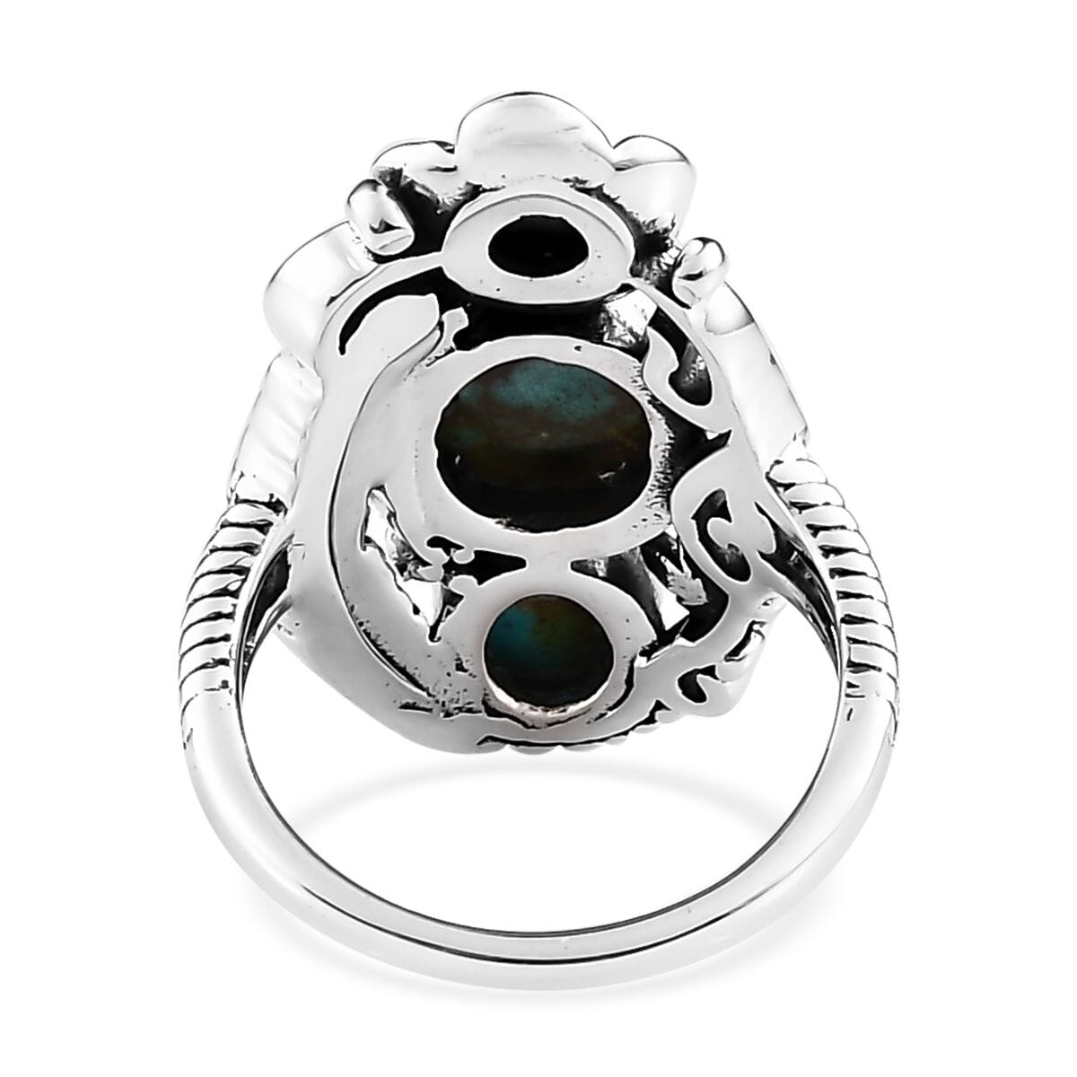 Artisan Crafted Royston Turquoise 3 Stone Ring in Sterling Silver 3.15 ctw image number 4