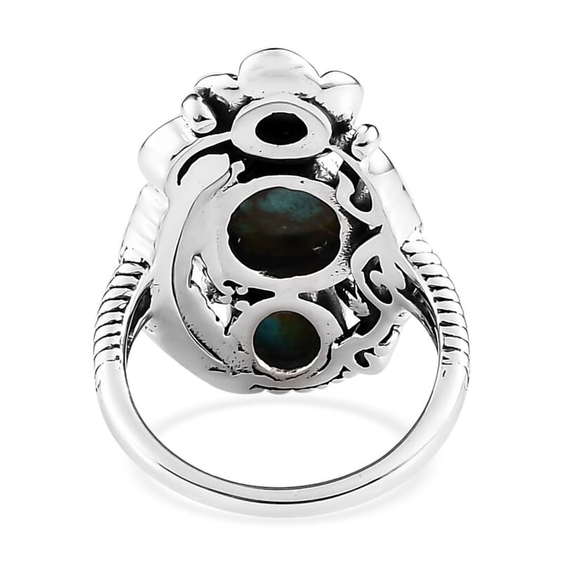 Artisan Crafted Royston Turquoise 3 Stone Ring in Sterling Silver (Size 10.0) 3.15 ctw