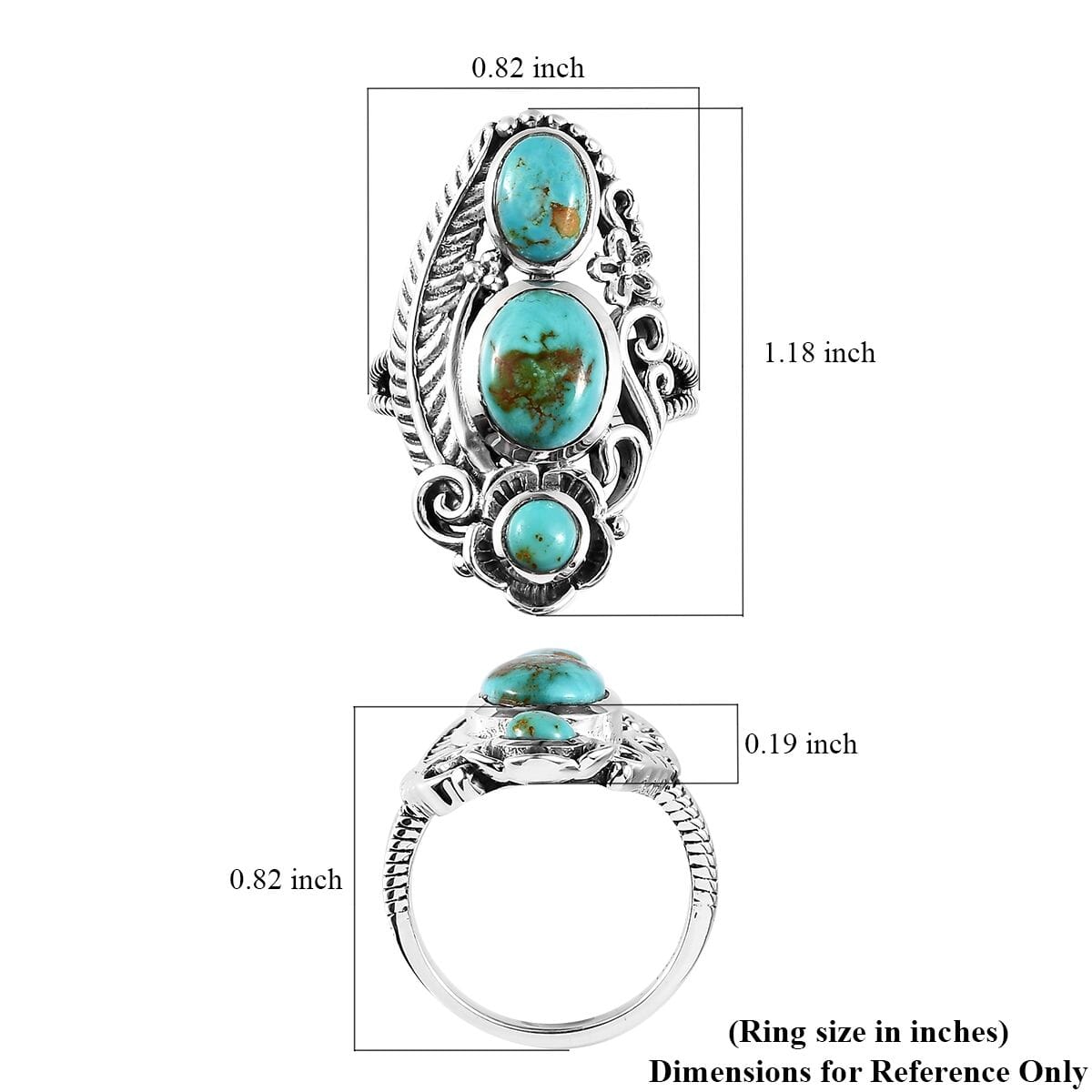 Artisan Crafted Royston Turquoise 3 Stone Ring in Sterling Silver 3.15 ctw image number 5