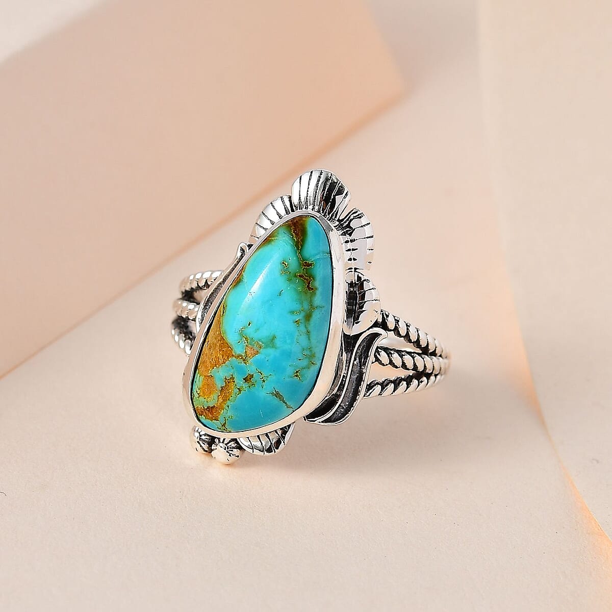 Artisan Crafted Royston Turquoise Solitaire Ring in Sterling Silver 8.65 ctw image number 1
