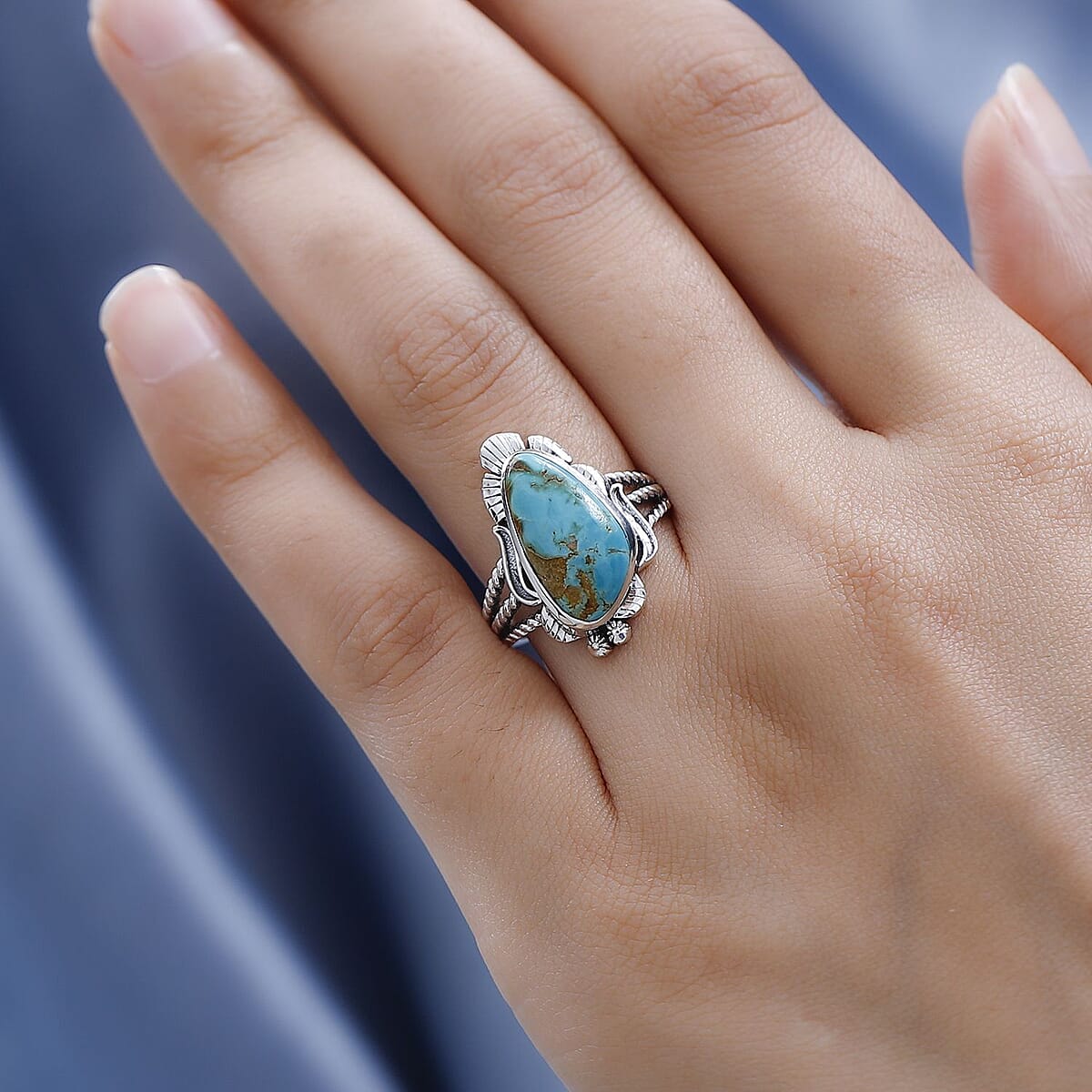 Artisan Crafted Royston Turquoise Solitaire Ring in Sterling Silver 8.65 ctw image number 2