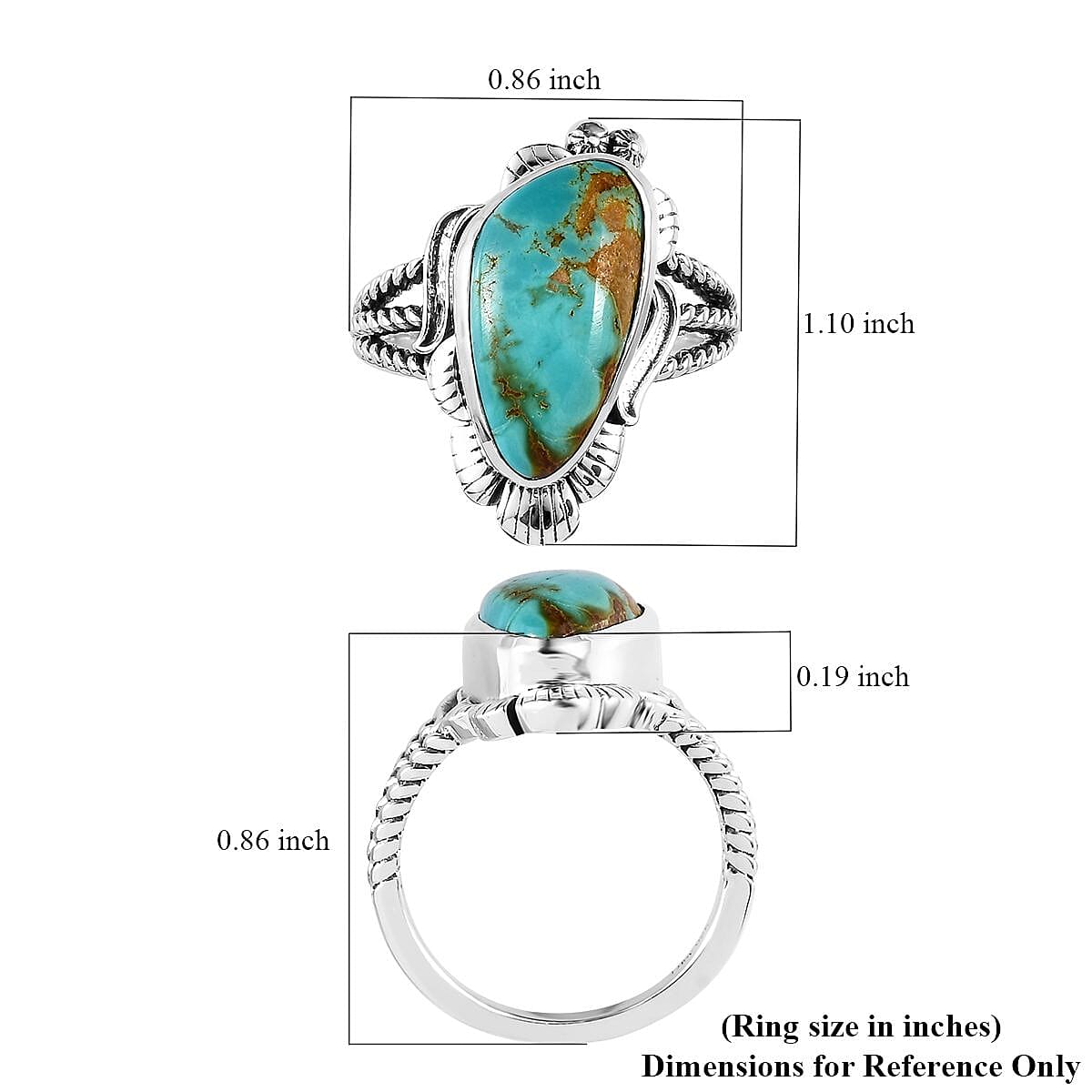 Artisan Crafted Royston Turquoise Solitaire Ring in Sterling Silver 8.65 ctw image number 5