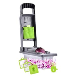 Vegetable Chopper Cutter Dicer Multifunctional 10-in-1 Food Veggie Slicer With Container, 4 Interchangeable Blades, 2 Cutter Dicer, Drain Strainer, Cleaning Brush, Blades Storage Box
