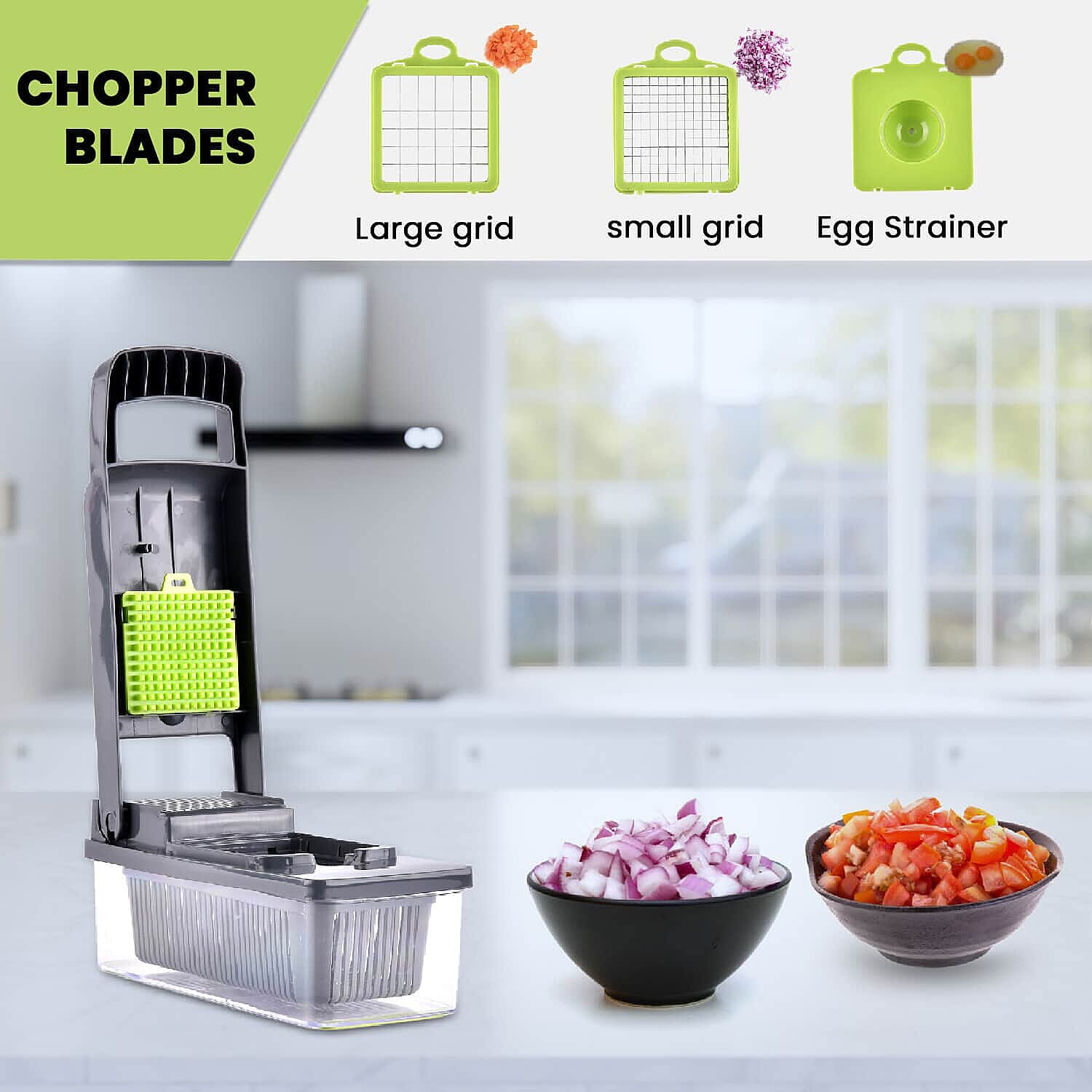 Vegetable Chopper Cutter Dicer Multifunctional 10-in-1 Food Veggie Slicer With Container, 4 Interchangeable Blades, 2 Cutter Dicer, Drain Strainer, Cleaning Brush, Blades Storage Box