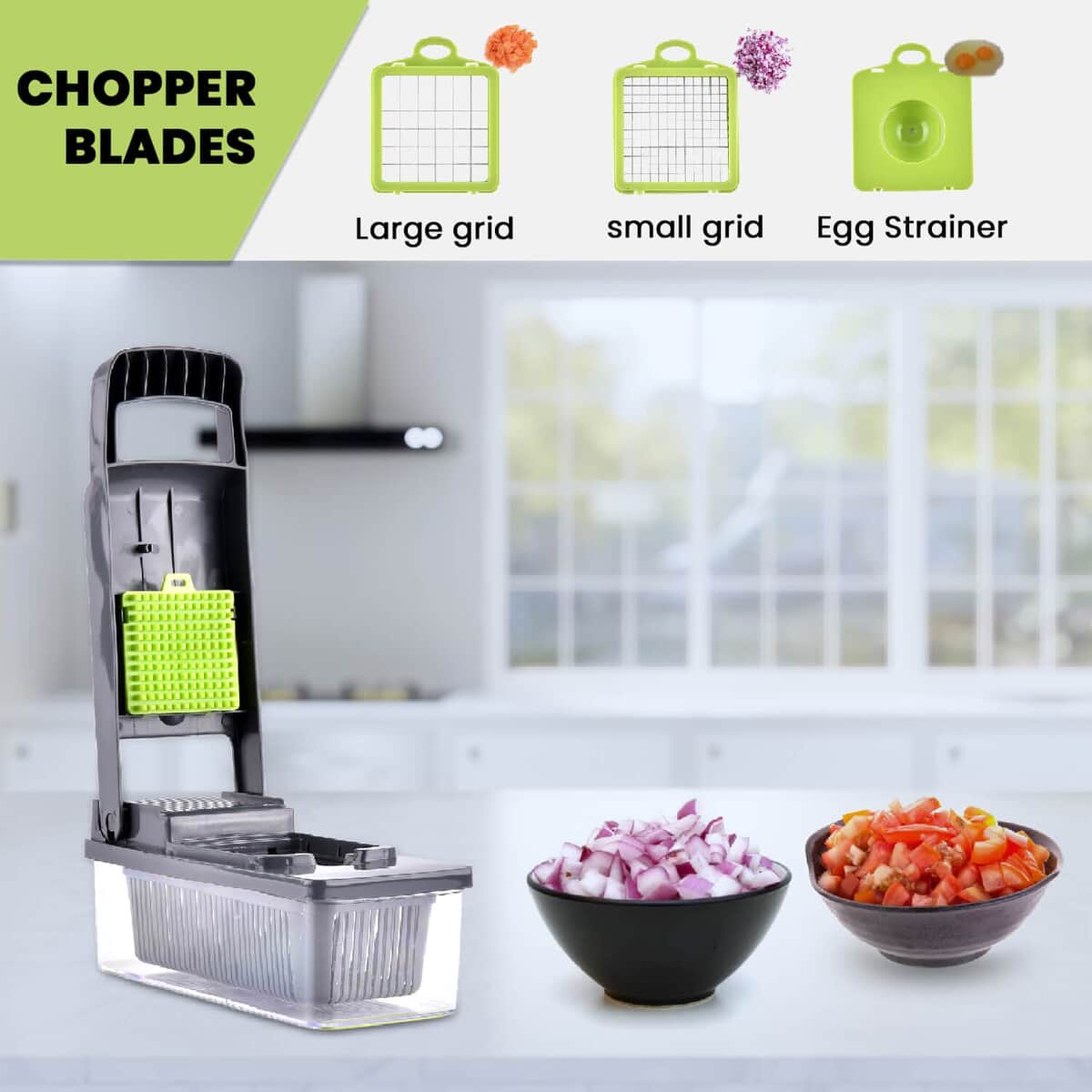 Vegetable Chopper Cutter Dicer Multifunctional 10-in-1 Food Veggie Slicer With Container, 4 Interchangeable Blades, 2 Cutter Dicer, Drain Strainer, Cleaning Brush, Blades Storage Box image number 2