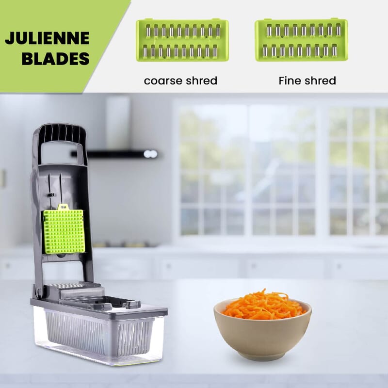 Vegetable Chopper Cutter Dicer Multifunctional 10-in-1 Food Veggie Slicer With Container, 4 Interchangeable Blades, 2 Cutter Dicer, Drain Strainer, Cleaning Brush, Blades Storage Box
