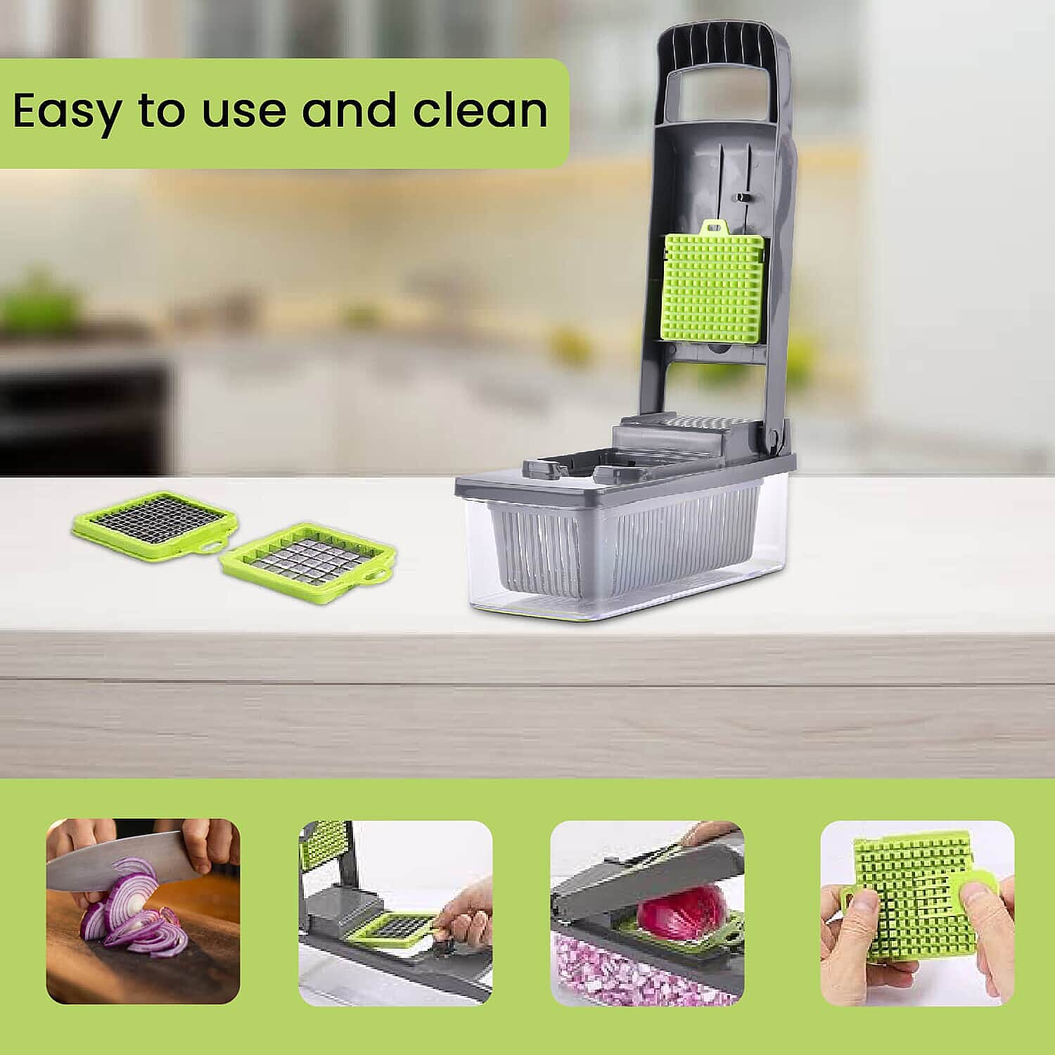 Vegetable Chopper Cutter Dicer Multifunctional 10-in-1 Food Veggie Slicer With Container, 4 Interchangeable Blades, 2 Cutter Dicer, Drain Strainer, Cleaning Brush, Blades Storage Box
