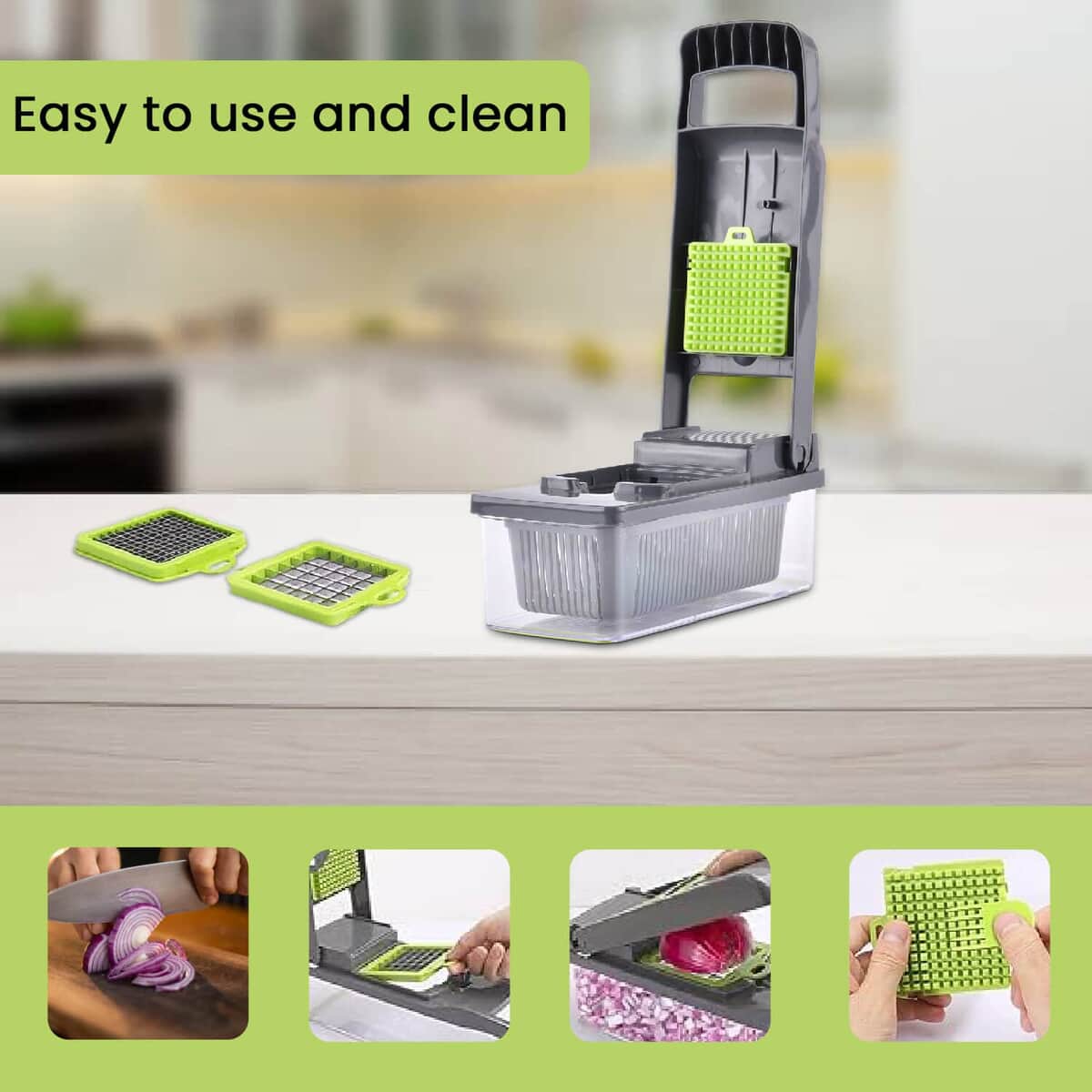 Vegetable Chopper Cutter Dicer Multifunctional 10-in-1 Food Veggie Slicer With Container, 4 Interchangeable Blades, 2 Cutter Dicer, Drain Strainer, Cleaning Brush, Blades Storage Box image number 4