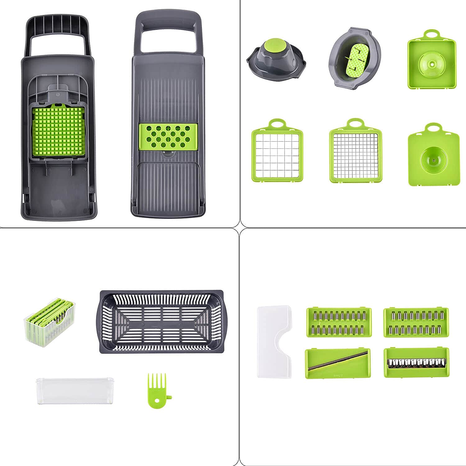Vegetable Chopper Cutter Dicer Multifunctional 10-in-1 Food Veggie Slicer With Container, 4 Interchangeable Blades, 2 Cutter Dicer, Drain Strainer, Cleaning Brush, Blades Storage Box