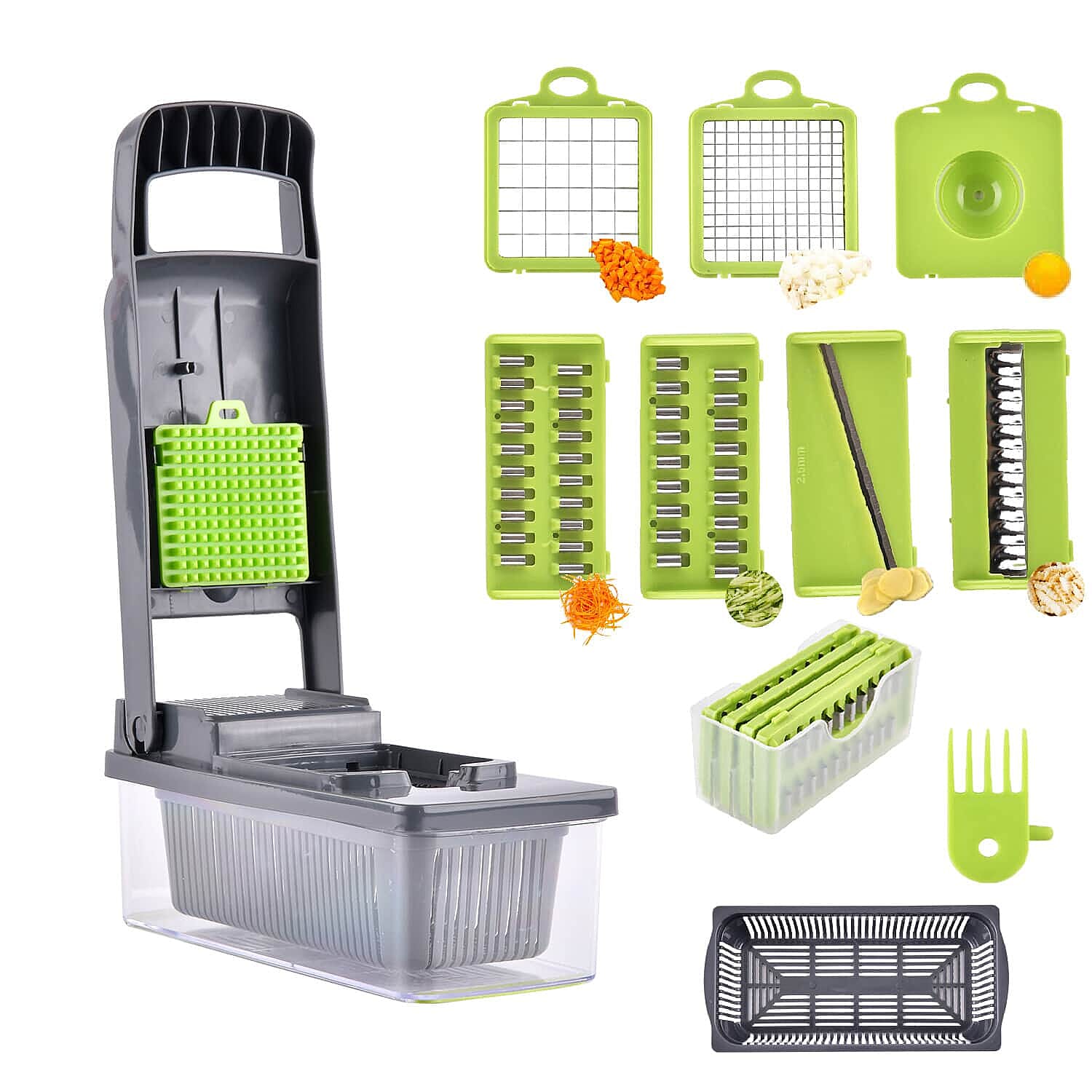 Vegetable Chopper Cutter Dicer Multifunctional 10-in-1 Food Veggie Slicer With Container, 4 Interchangeable Blades, 2 Cutter Dicer, Drain Strainer, Cleaning Brush, Blades Storage Box