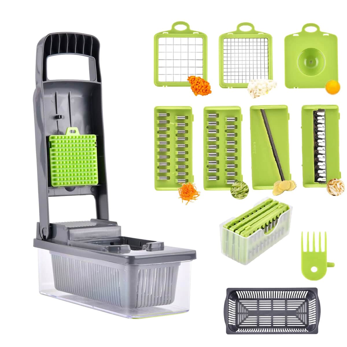 Vegetable Chopper Cutter Dicer Multifunctional 10-in-1 Food Veggie Slicer With Container, 4 Interchangeable Blades, 2 Cutter Dicer, Drain Strainer, Cleaning Brush, Blades Storage Box image number 8