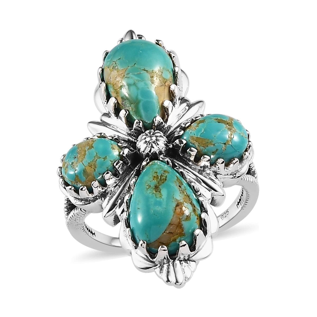 Artisan Crafted Royston Turquoise Floral Ring in Sterling Silver 5.90 ctw image number 0