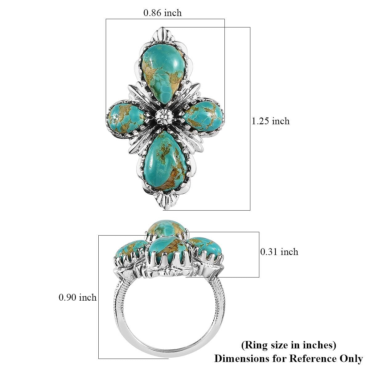 Artisan Crafted Royston Turquoise Floral Ring in Sterling Silver (Size 7.0) 5.90 ctw image number 5