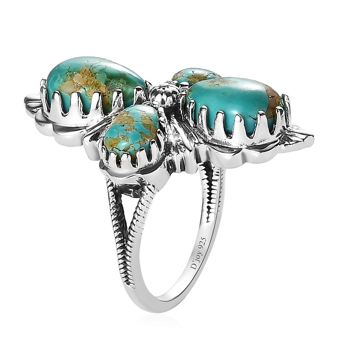 Artisan Crafted Royston Turquoise Floral Ring in Sterling Silver (Size 9.0) 5.90 ctw image number 3