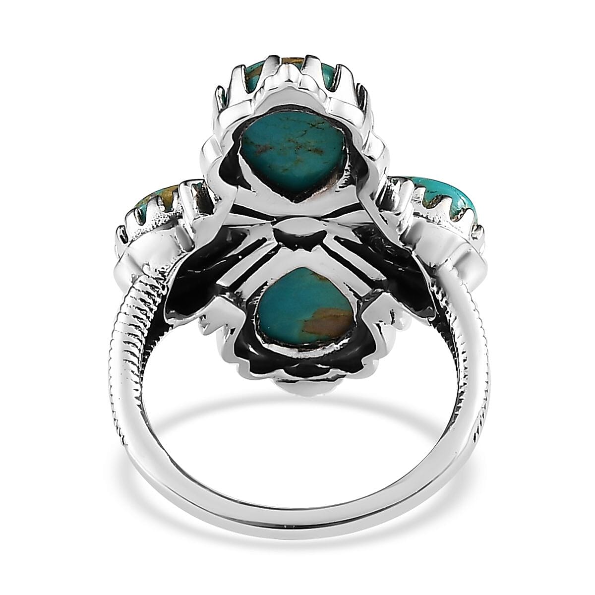 Artisan Crafted Royston Turquoise Floral Ring in Sterling Silver (Size 9.0) 5.90 ctw image number 4