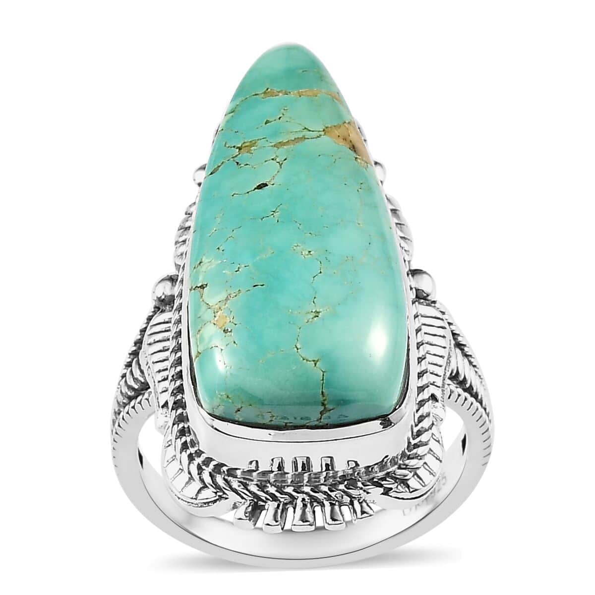 Artisan Crafted Royston Turquoise Solitaire Ring in Sterling Silver (Size 10.0) 9.25 ctw image number 0